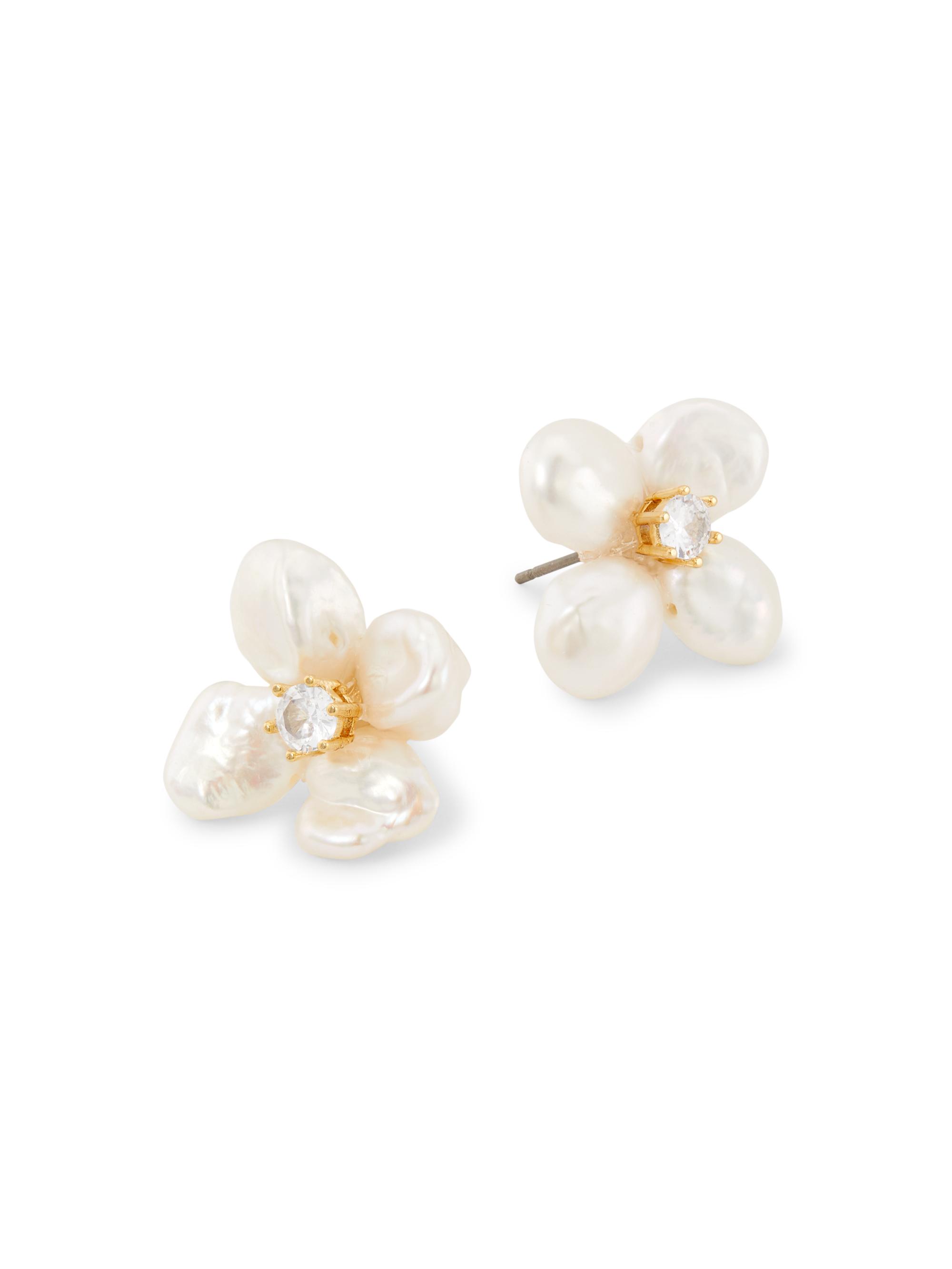 Shashi Women's Flower 14K Gold-Plated, Cubic Zirconia & Baroque Pearl Stud Earrings - Crystal Pearl