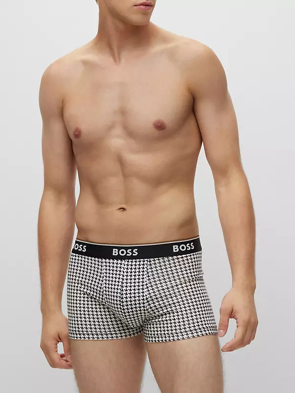 Shop BOSS Three-pack of stretch-cotton trunks with logo waistbands