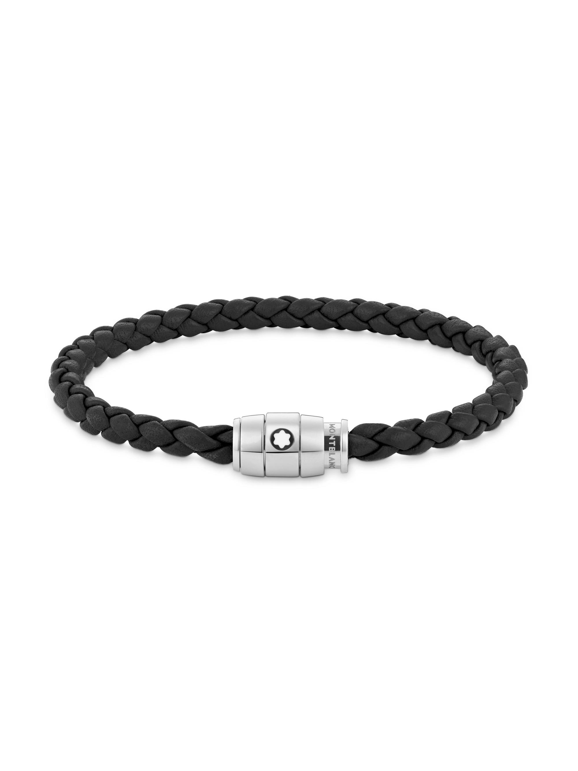 Montblanc Men's Braided Leather Logo Bracelet - Black