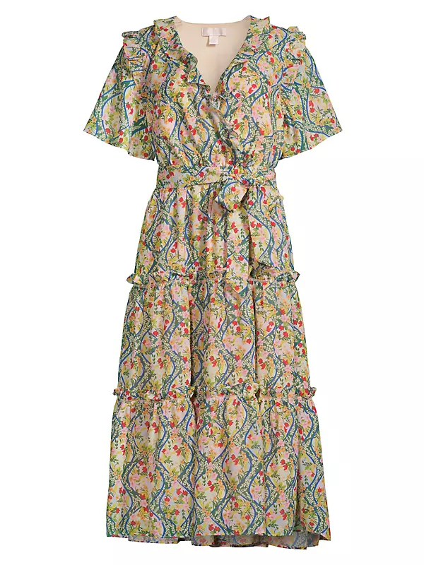 Chiffon Floral Surplice Midi-Dress