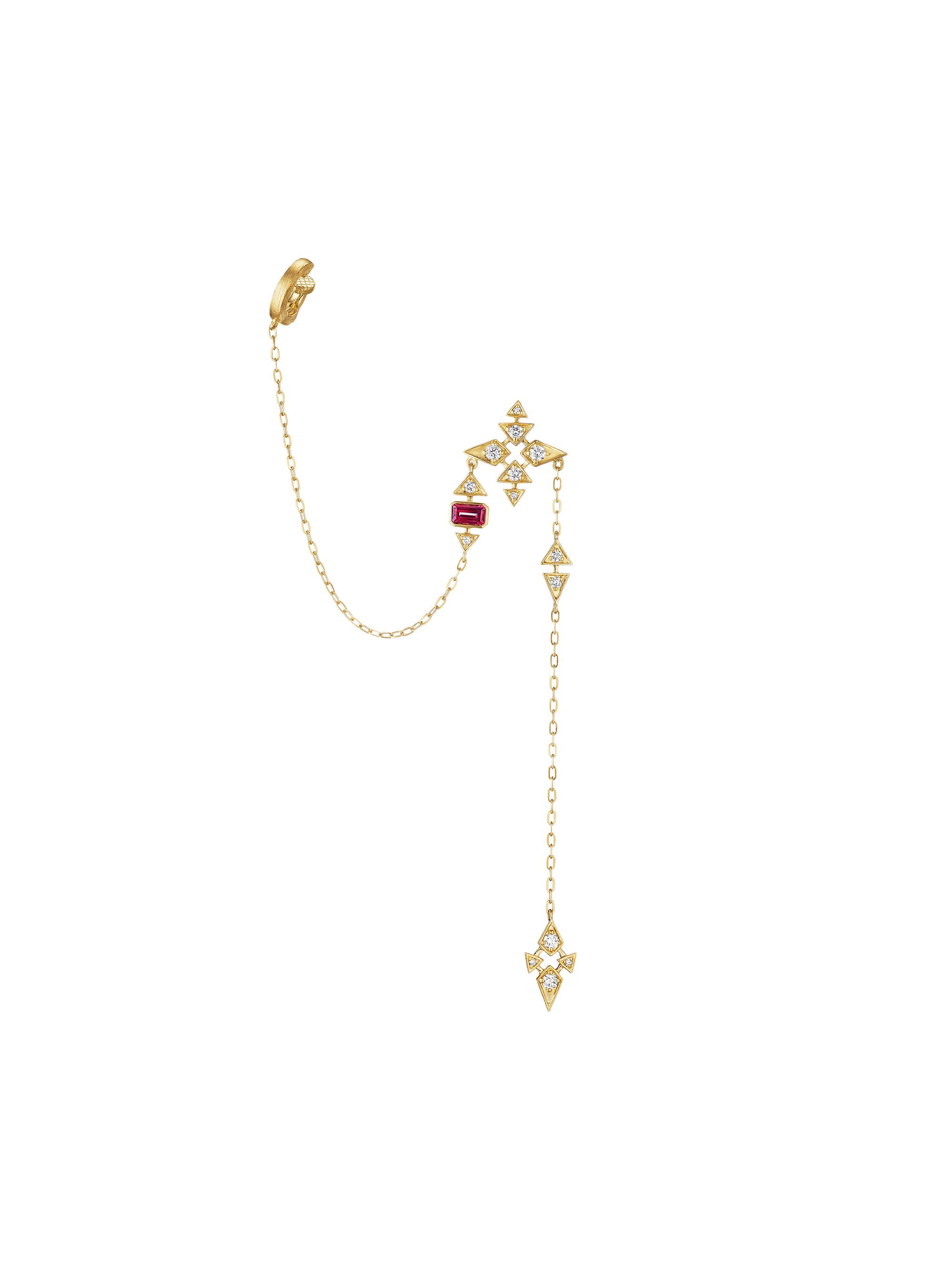 Hueb Women's Onsa 18K Yellow Gold, Rhodolite & 0.37 TCW Diamonds Ear Cuff - Yellow Gold