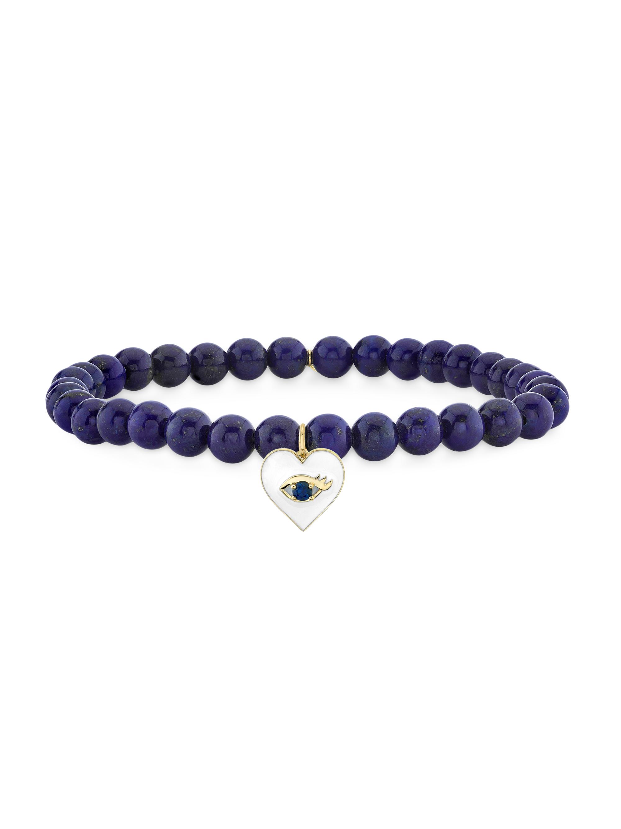 Sydney Evan Women's Chance Heart 14K Yellow Gold, Enamel & Sapphire Evil Eye Stretch Bracelet