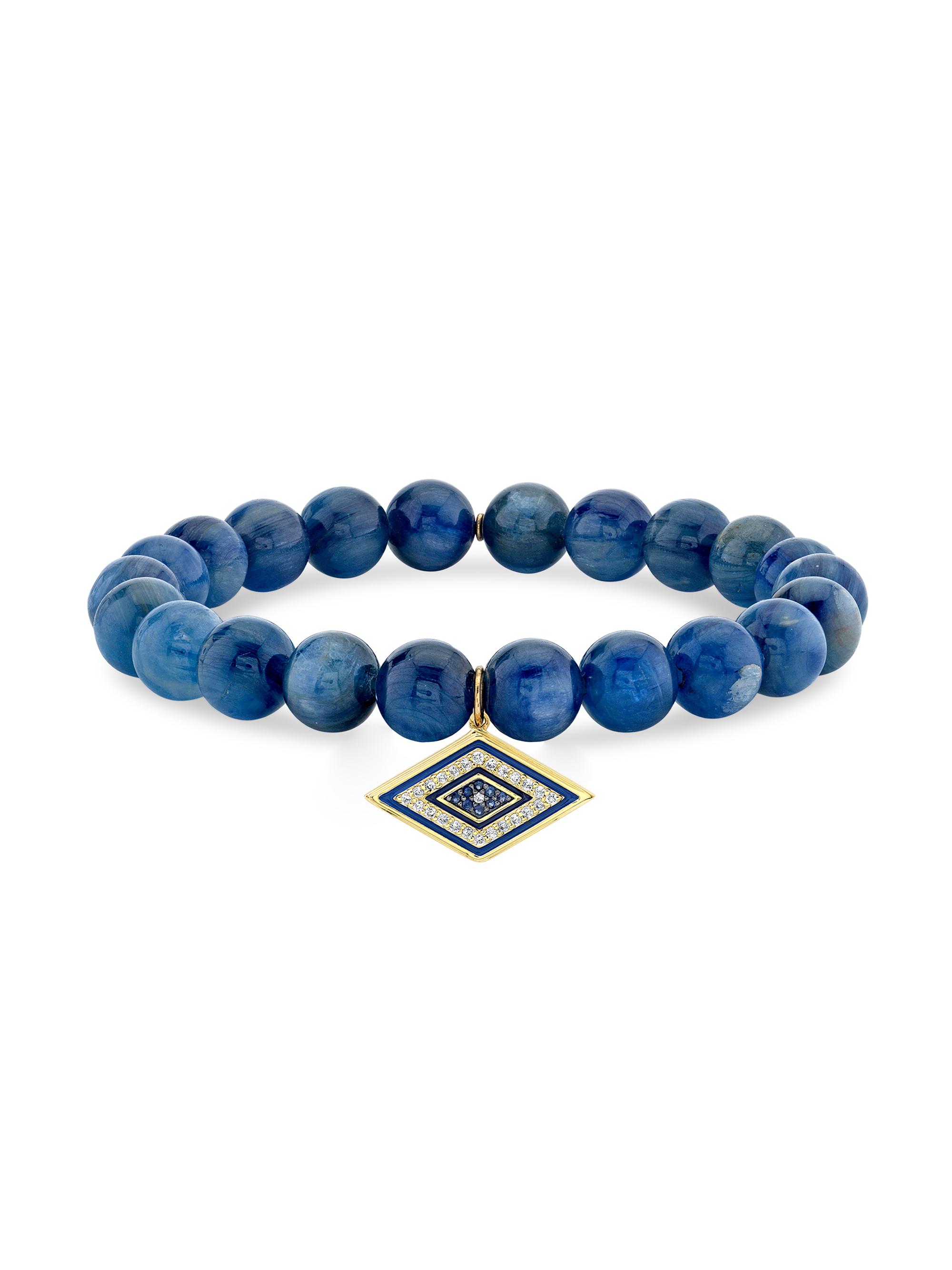 Sydney Evan Women's  Groovy Eye 14K Yellow Gold, Enamel, 0.127 TCW Diamond & Multi-Gemstone Bead Stretch Bracelet - Blue