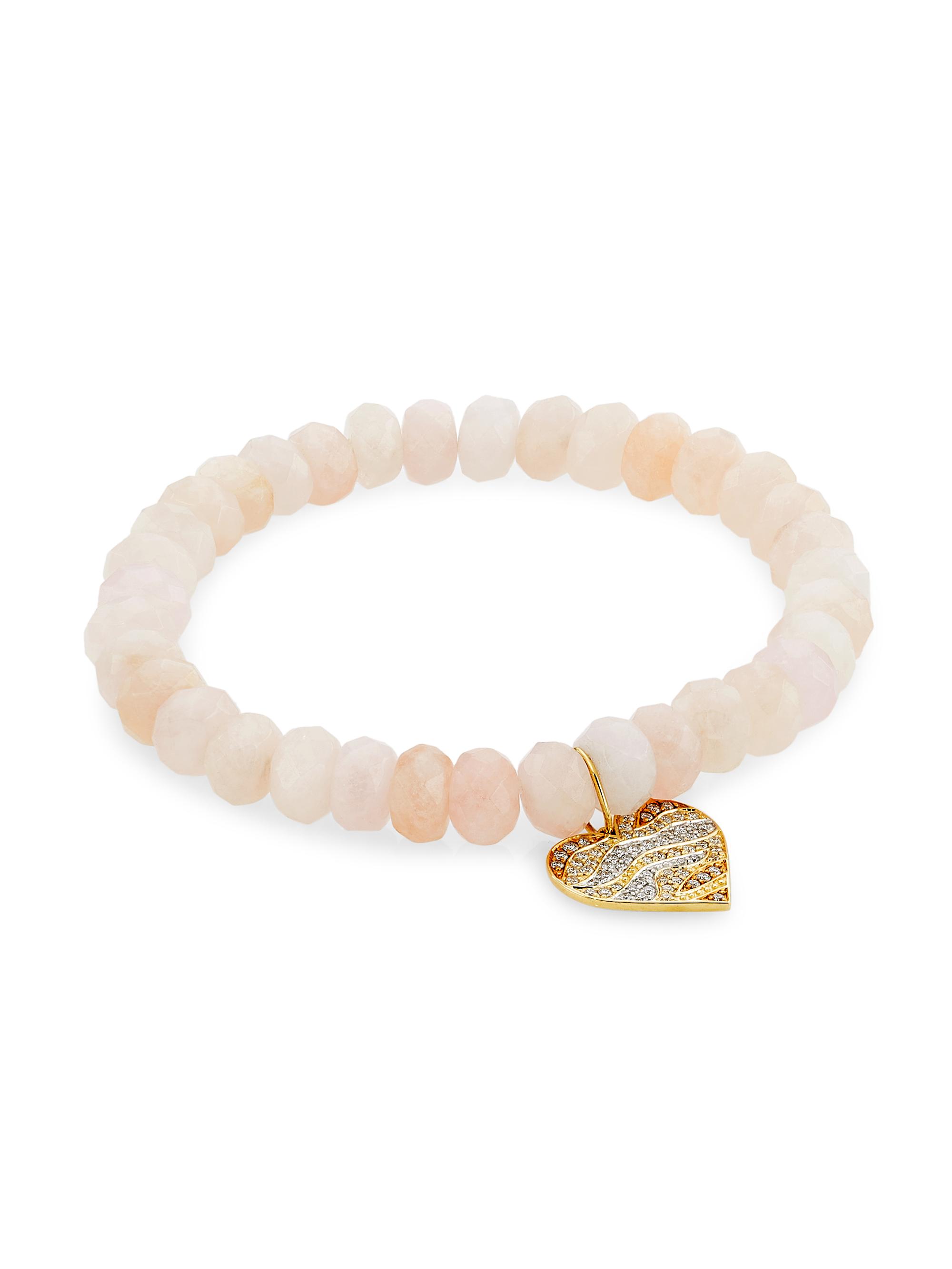 Sydney Evan Women's 14K Yellow Gold, Mystic Pink Moonstone & 9 TCW Diamond Beaded Stretch Bracelet - Pink