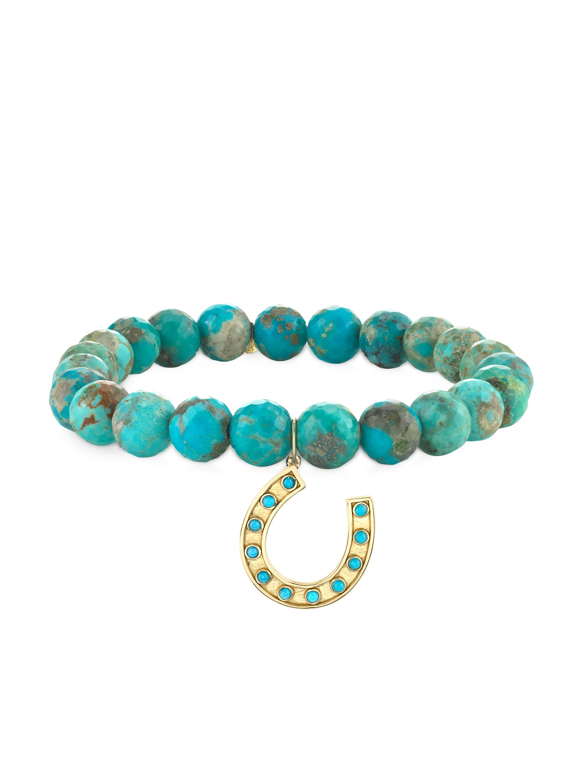 Sydney Evan Women's Horseshow Charm 14K Yellow Gold & Turquoise Beaded Stretch Bracelet
