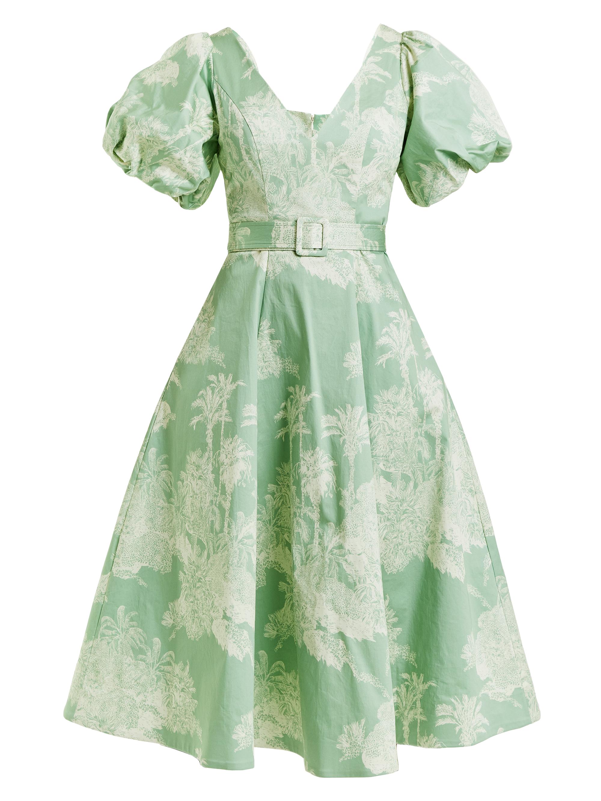 Mestiza New York Women's Fontina Belted Puff-Sleeve Midi-Dress - Light Green
