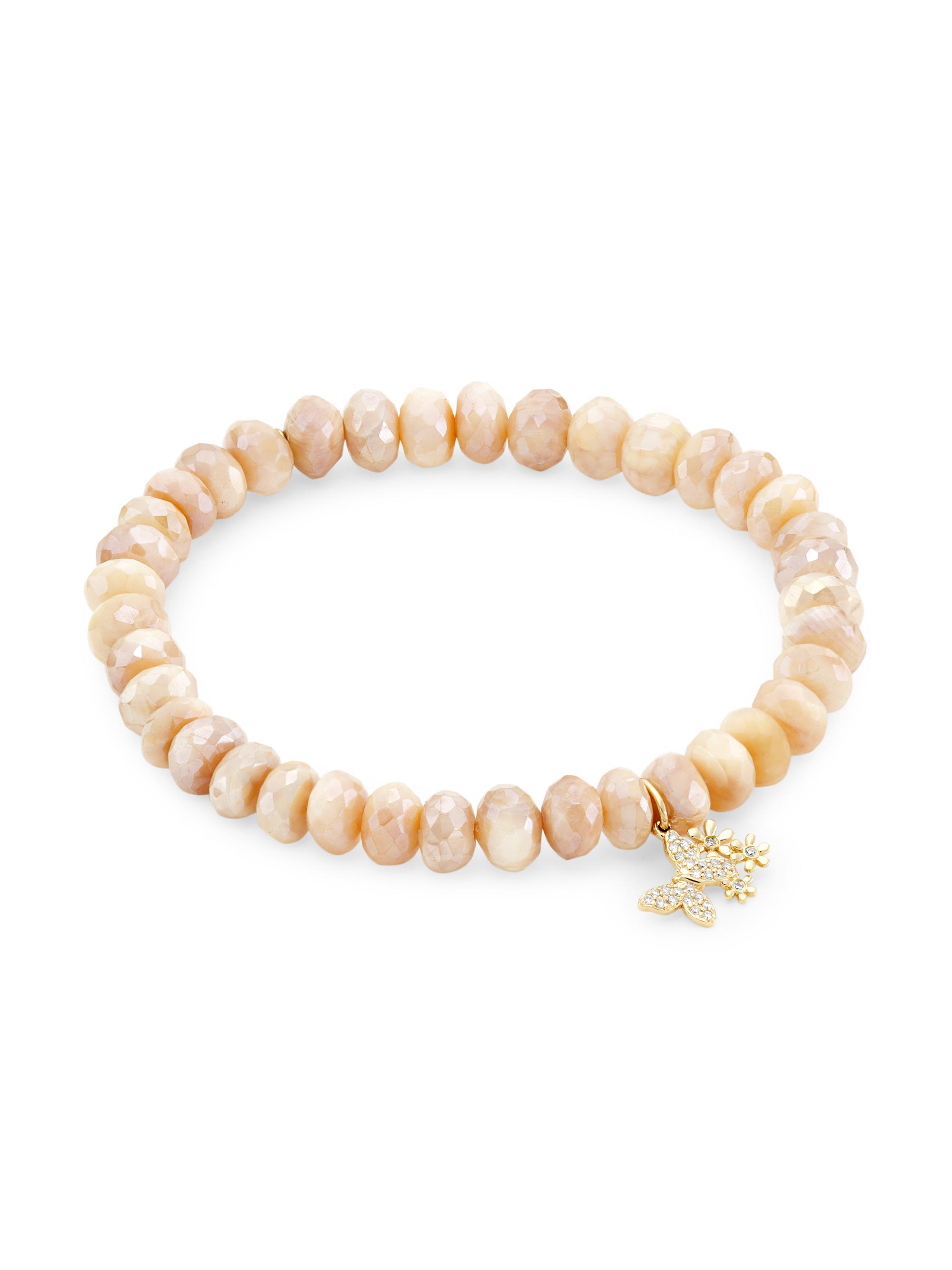 Sydney Evan Women's 14K Yellow Gold, Mystic Sand Moonstone & 0.08 TCW Diamond Beaded Stretch Bracelet - Beige