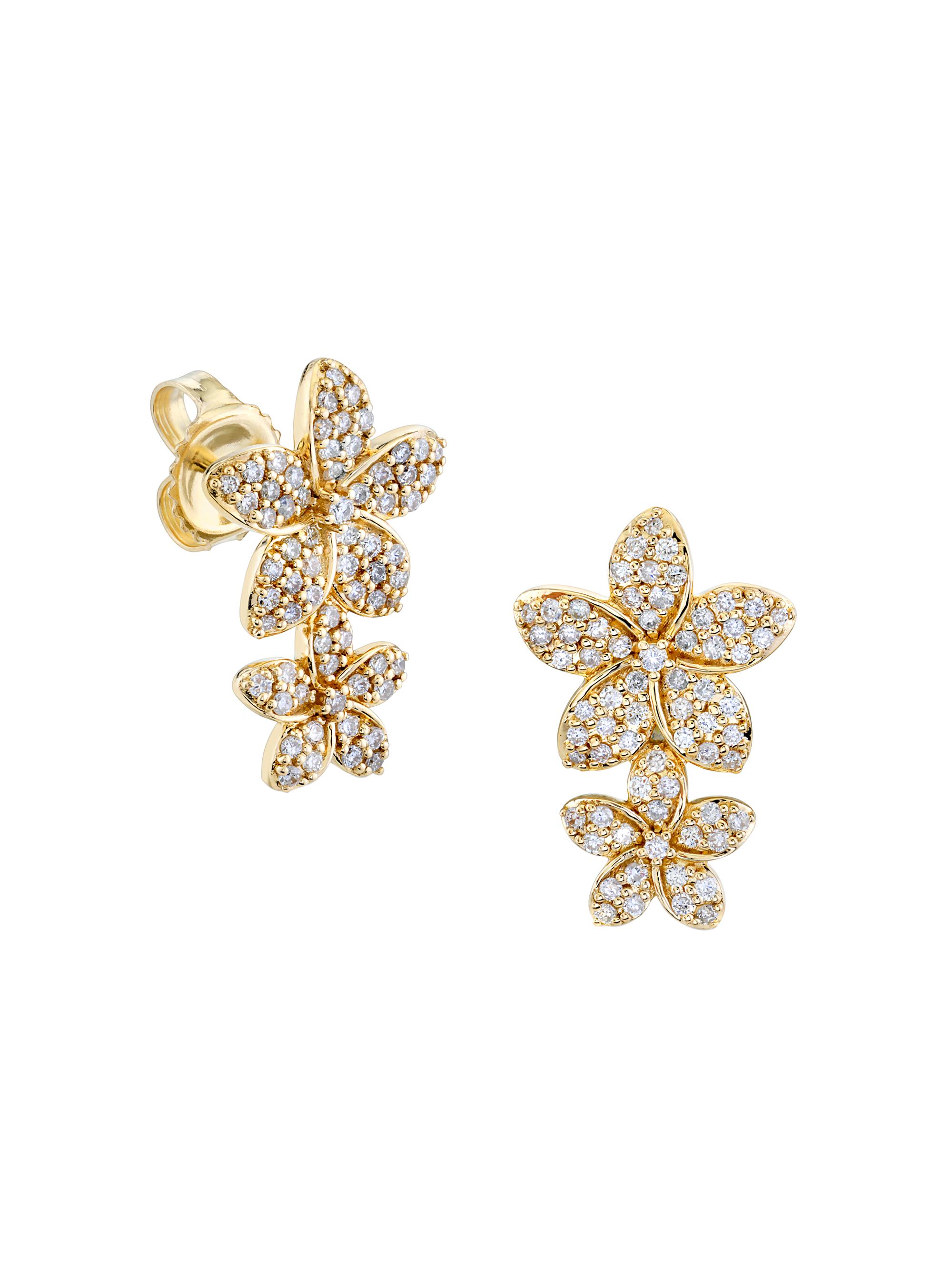 Sydney Evan Women's Double Plumeria 14K Gold & Diamond Earrings - Gold