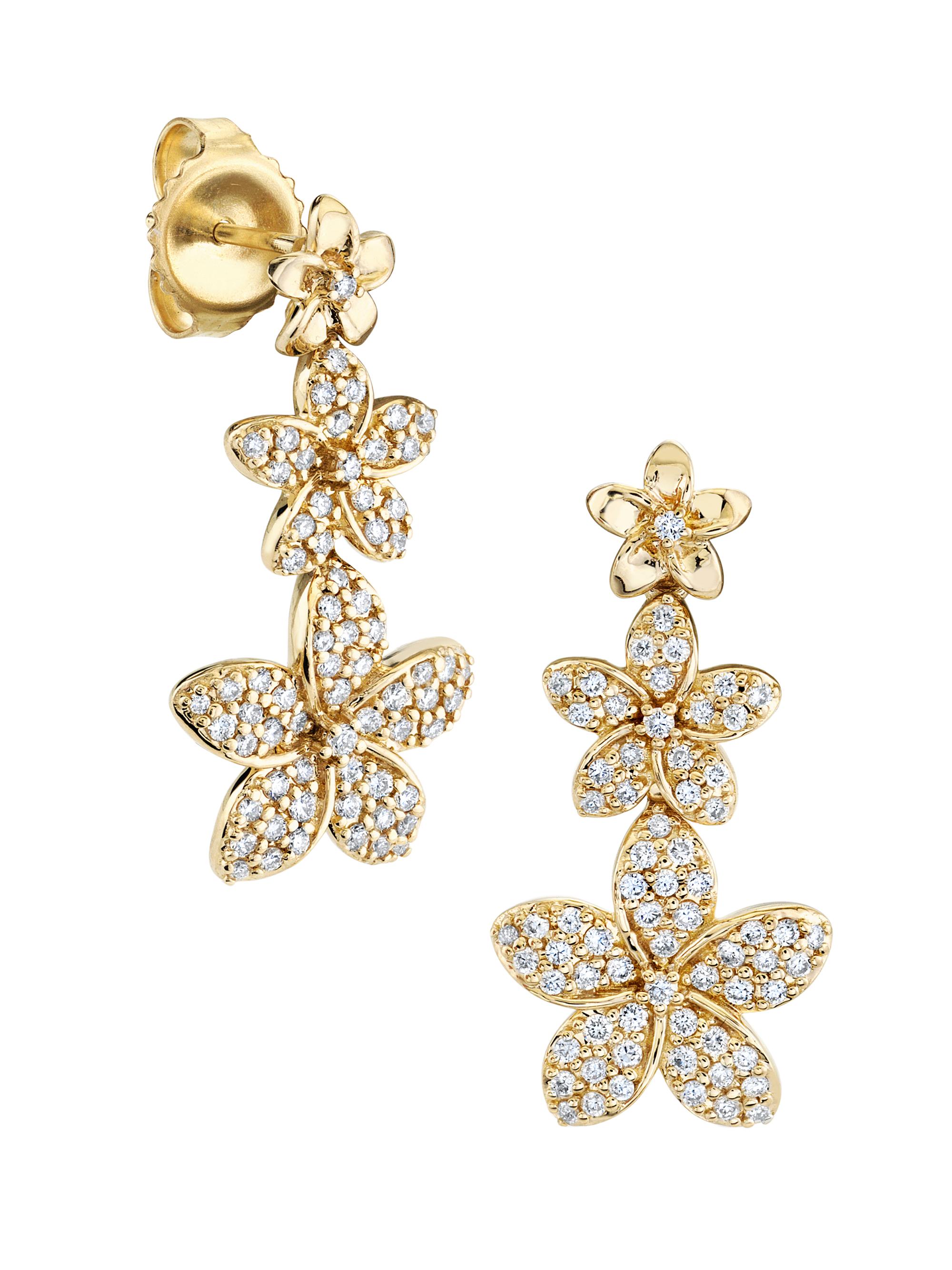 Sydney Evan Women's Plumeria 14K Gold & Diamond Linear Drop Earrings - Gold