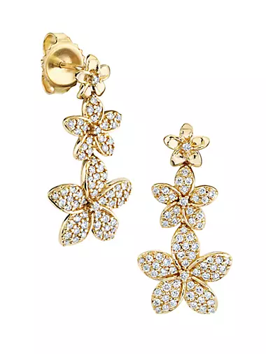 Plumeria 14K Gold & Diamond Linear Drop Earrings