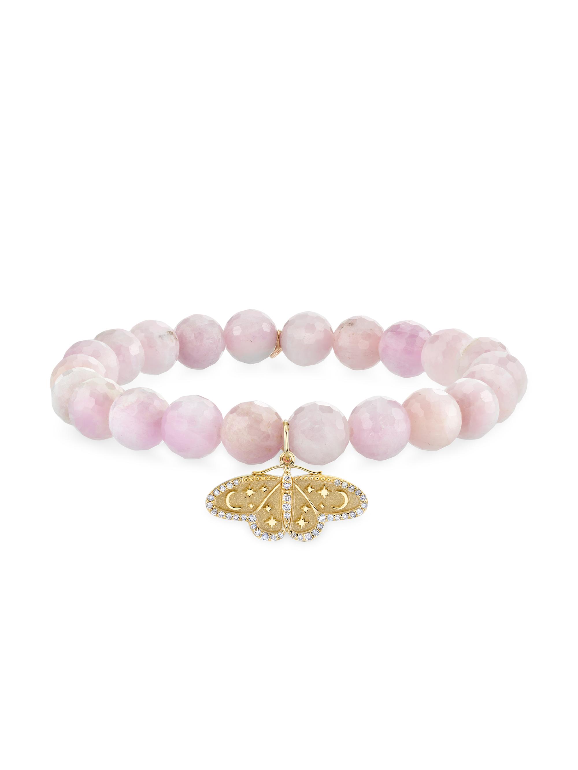 Sydney Evan Women's 14K Yellow Gold, 0.136 TCW Diamond & Kunzite Bead Stretch Bracelet - Pink