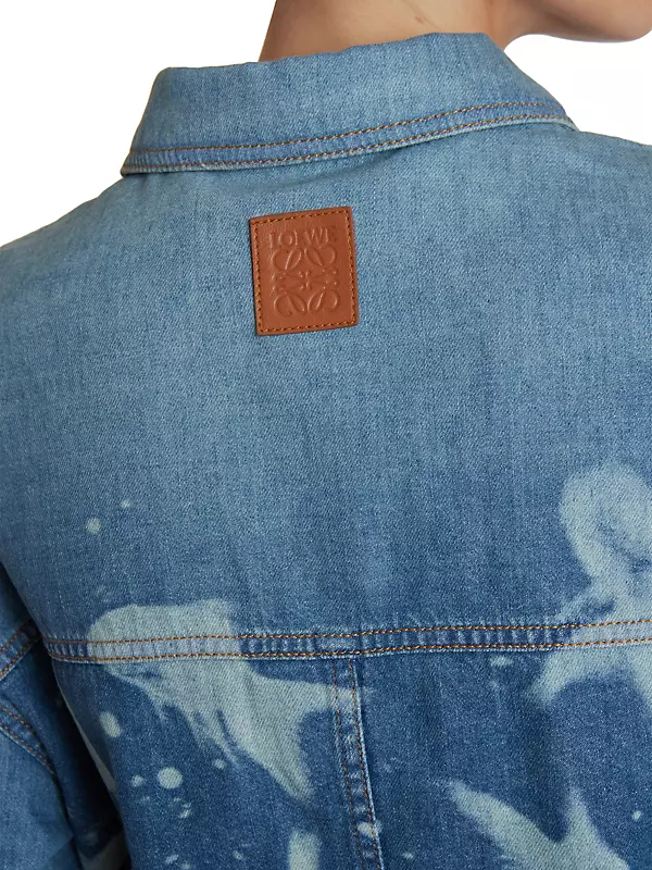Balenciaga Denim-effect Printed Leather Jacket in Blue for Men