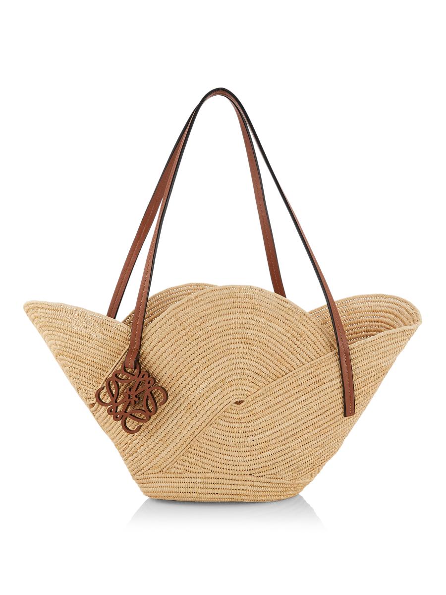 【 LOEWE 】PETAL BASKET BAG かごバッグ Small Basket bag in palm leaf and calfskin Beige - LOEWE