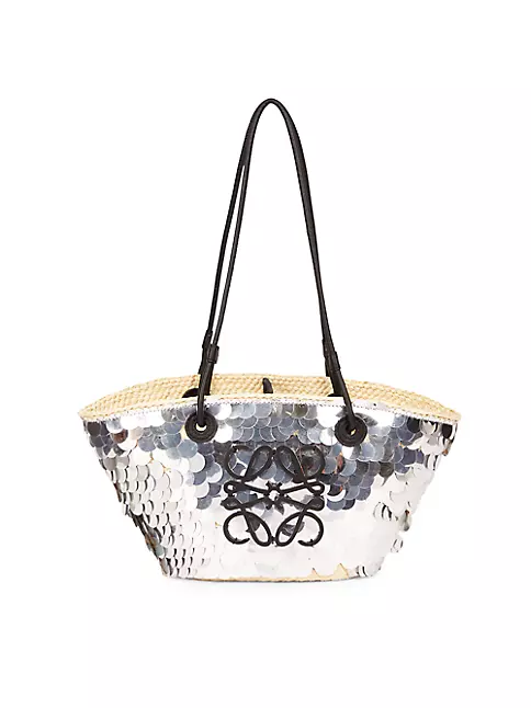 Shop LOEWE LOEWE x Paula's Ibiza Small Anagram Sequined Basket Bag
