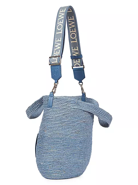 Paulas Ibiza Slit Mini Raffia Tote Bag in Blue - Loewe