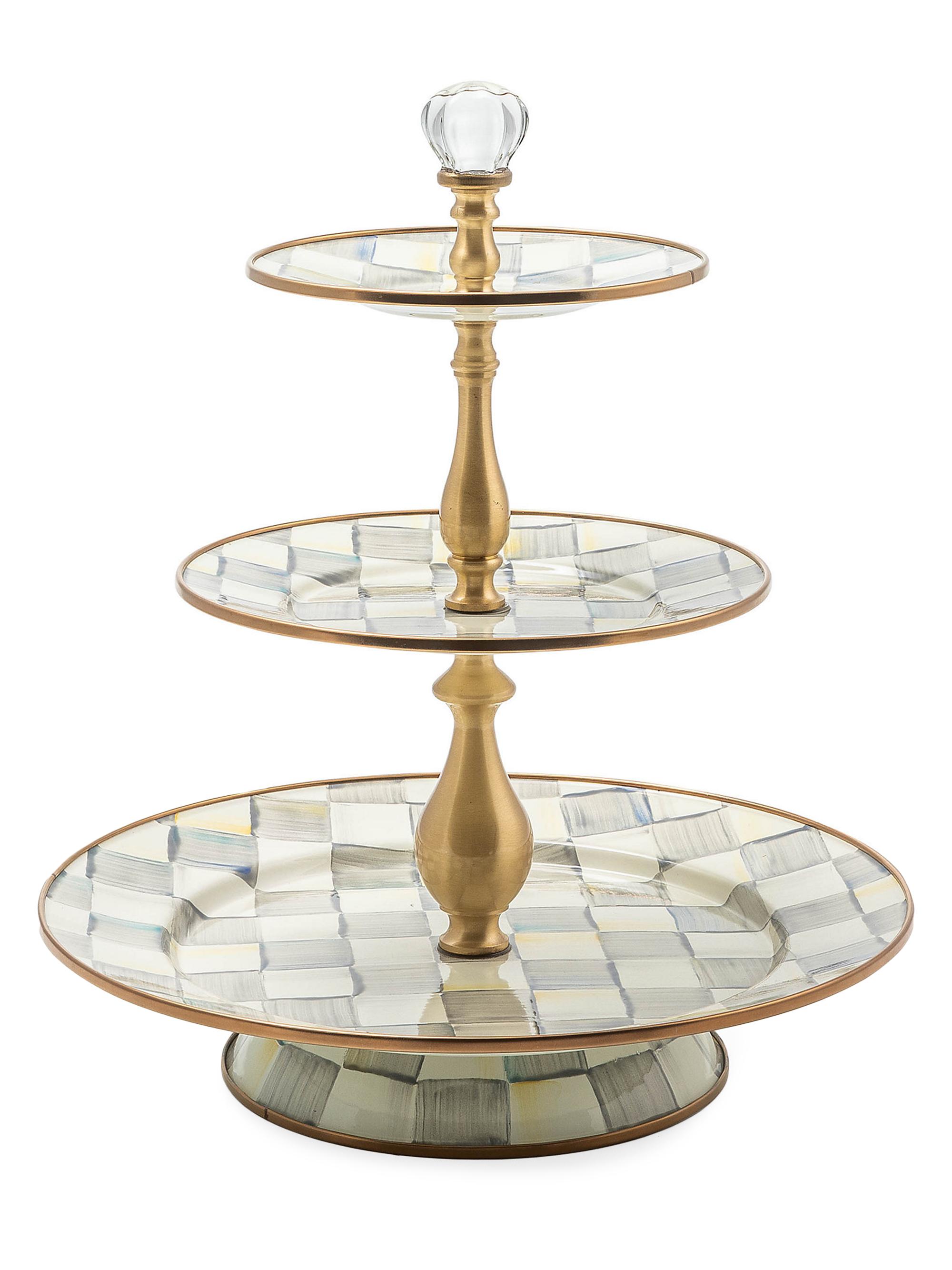 MacKenzie-Childs Sterling Check Enamel 3-Tier Sweet Stand
