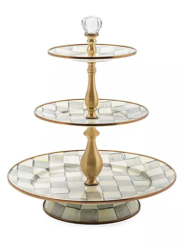 Sterling Check Enamel 3-Tier Sweet Stand