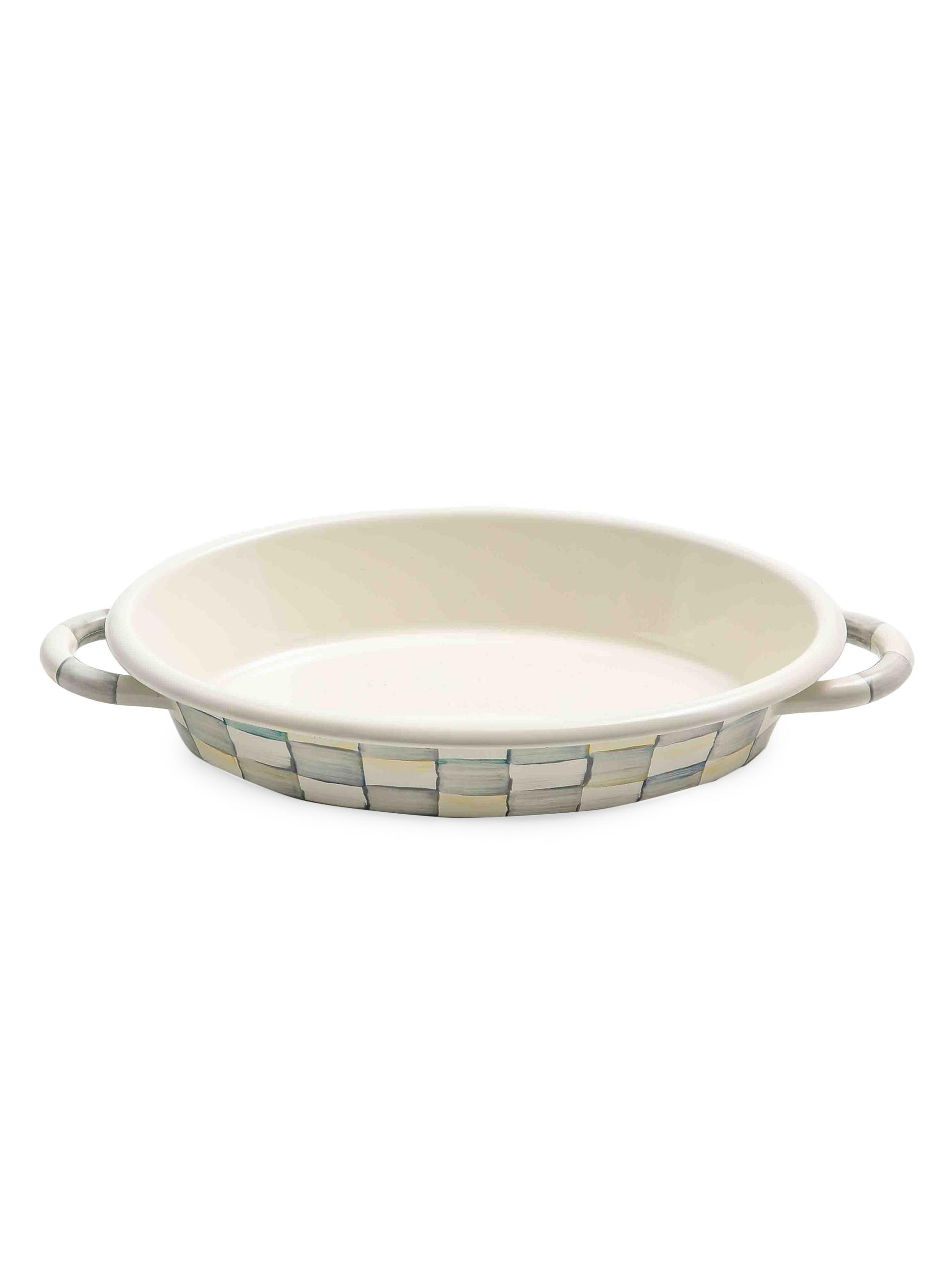 MacKenzie-Childs Sterling Check 60-Oz Enamel Oval Gratin Dish