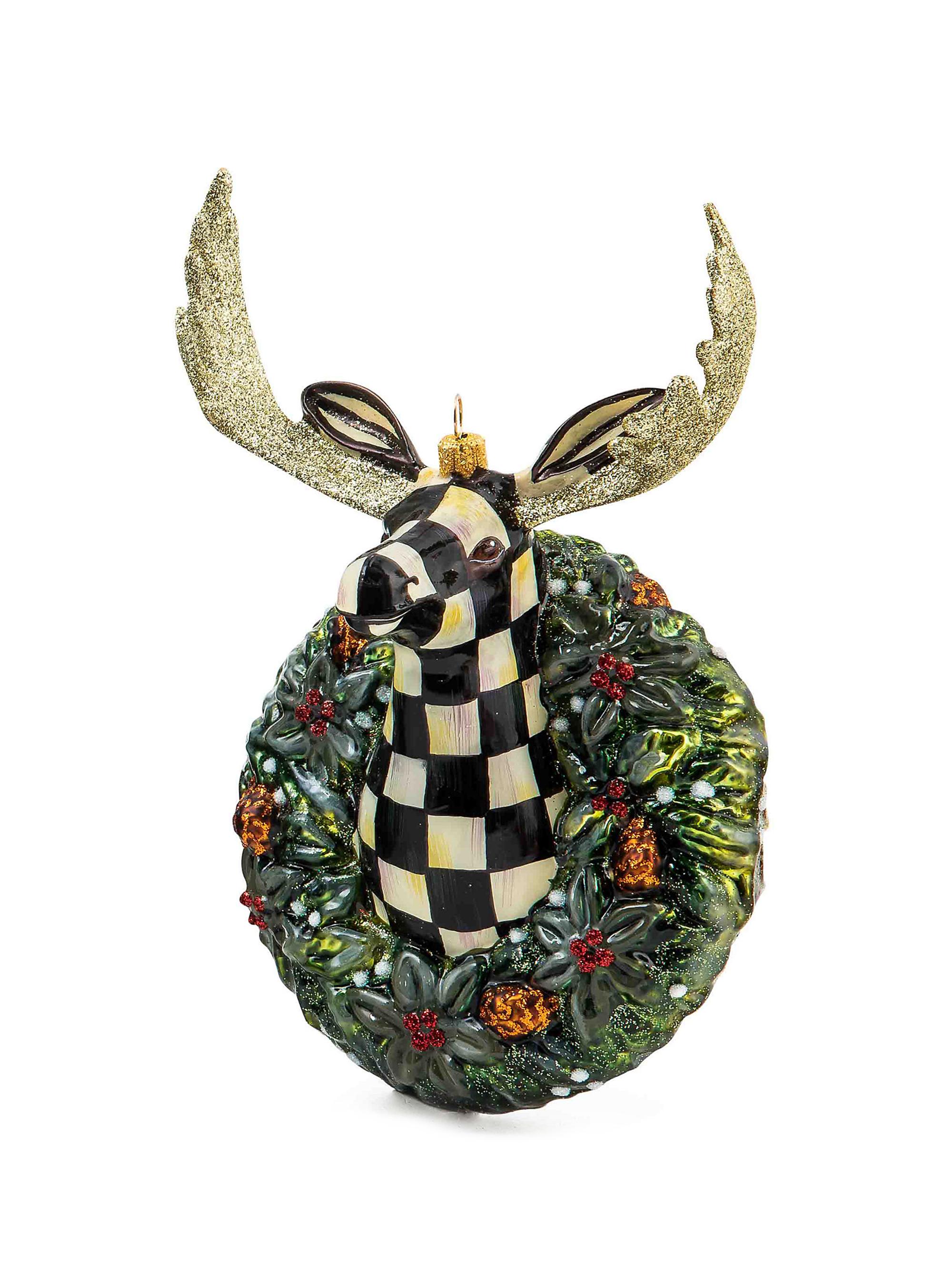 MacKenzie-Childs Polish Glass Moose Head Wreath Ornament