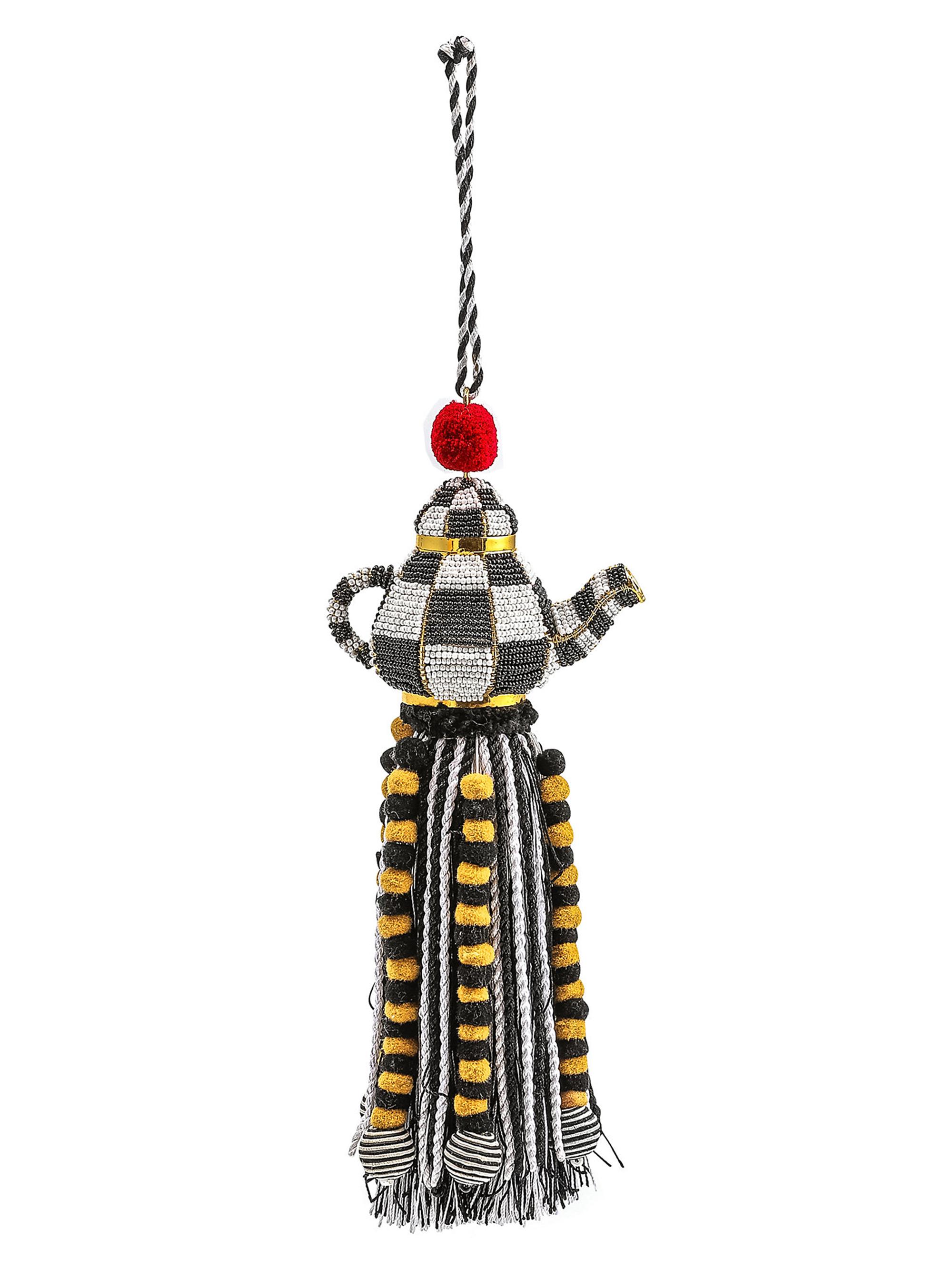MacKenzie-Childs Courtly Check Tea Kettle Beaded Tassel