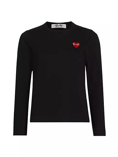 Shop Comme des Garçons PLAY Heart Cotton Logo Long-Sleeve T-Shirt