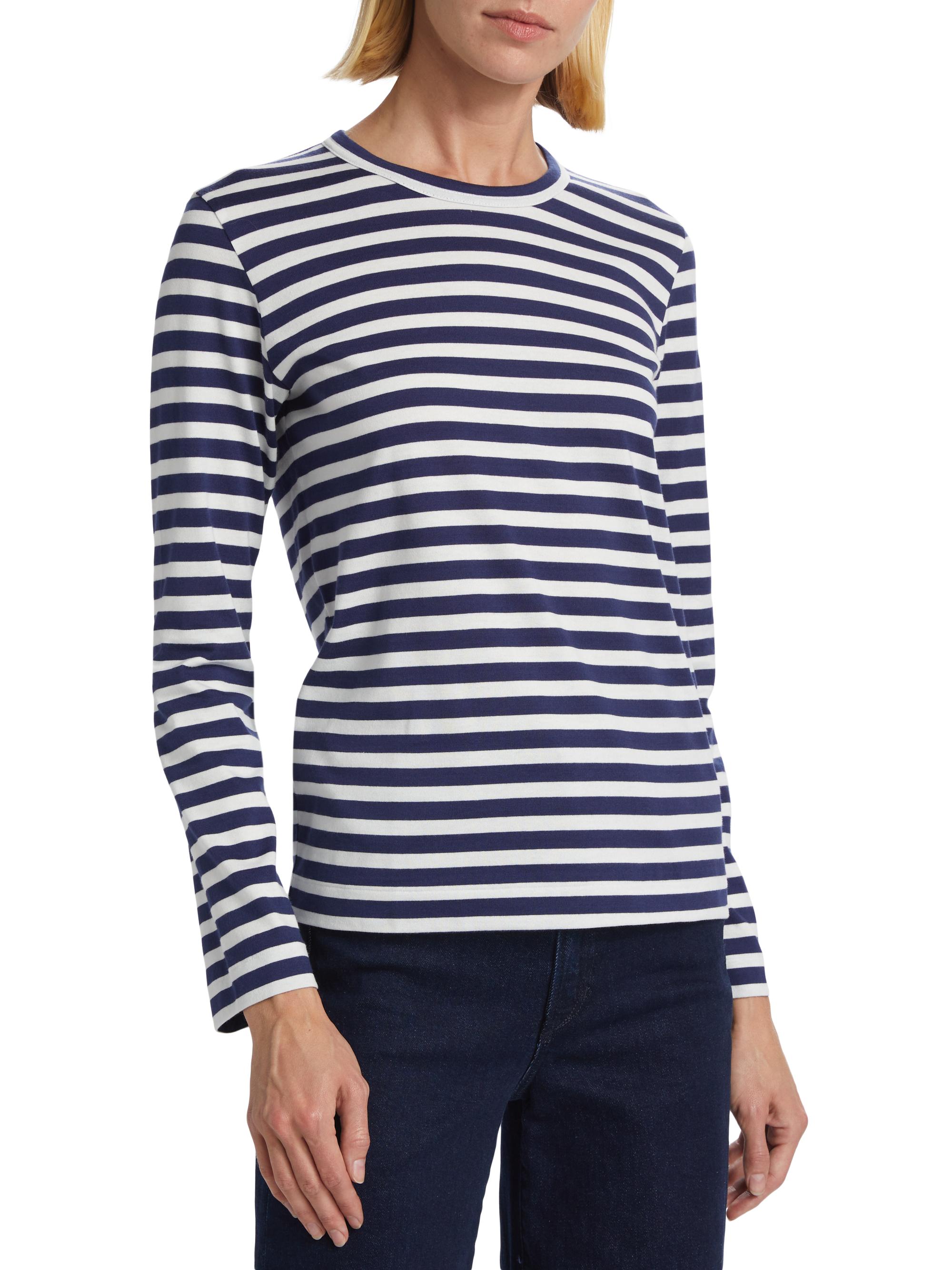 Comme des Garçons PLAY Women's Long-Sleeve Striped Cotton T-Shirt - Blue White Stripes | Thumbnail 3