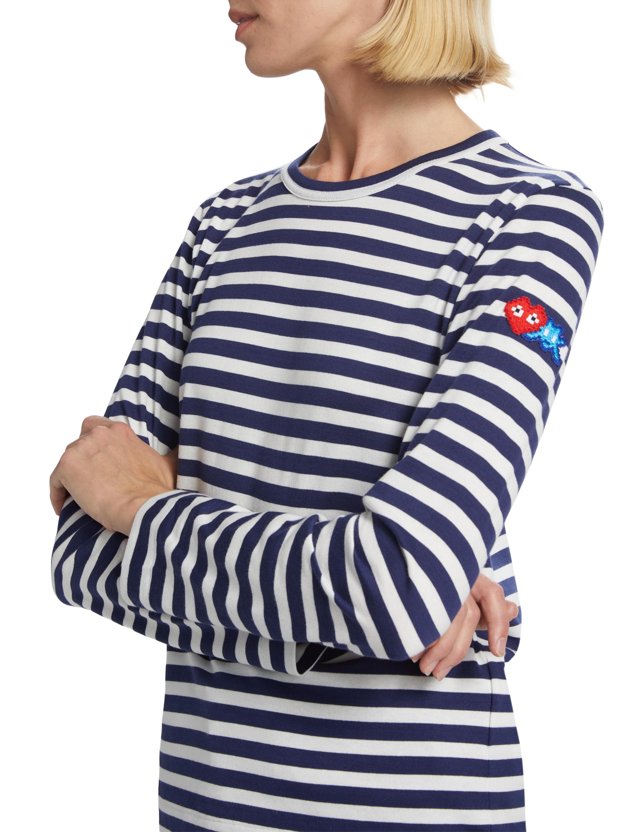 Comme des Garçons PLAY Women's Long-Sleeve Striped Cotton T-Shirt - Blue White Stripes | Thumbnail 5