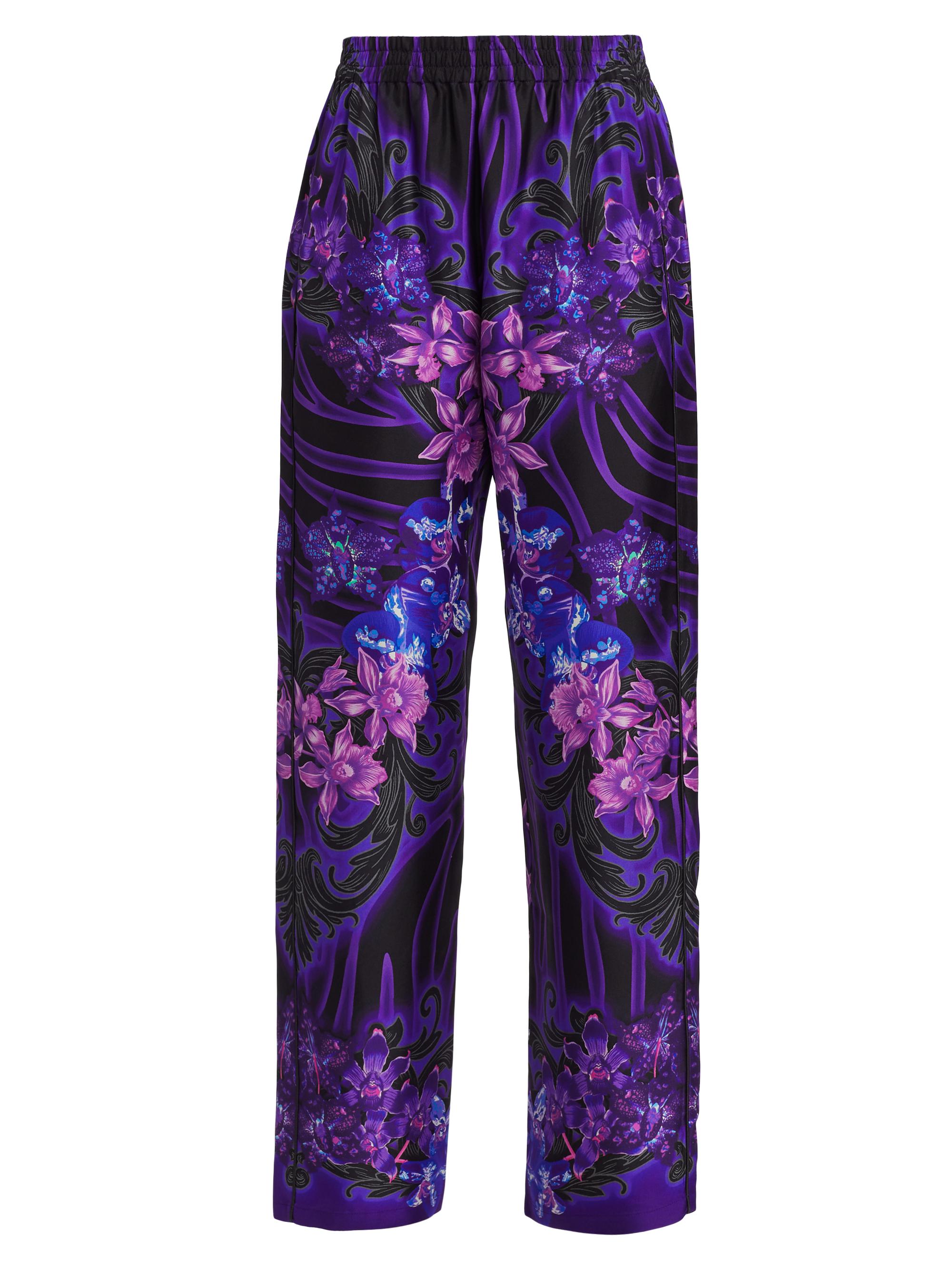 Versace Women's Floral-Printed Silk Pajama Pants - Black Orchid