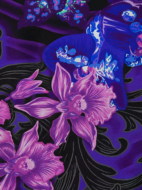 Versace Floral Silhouette-Print Silk Foulard - Purple