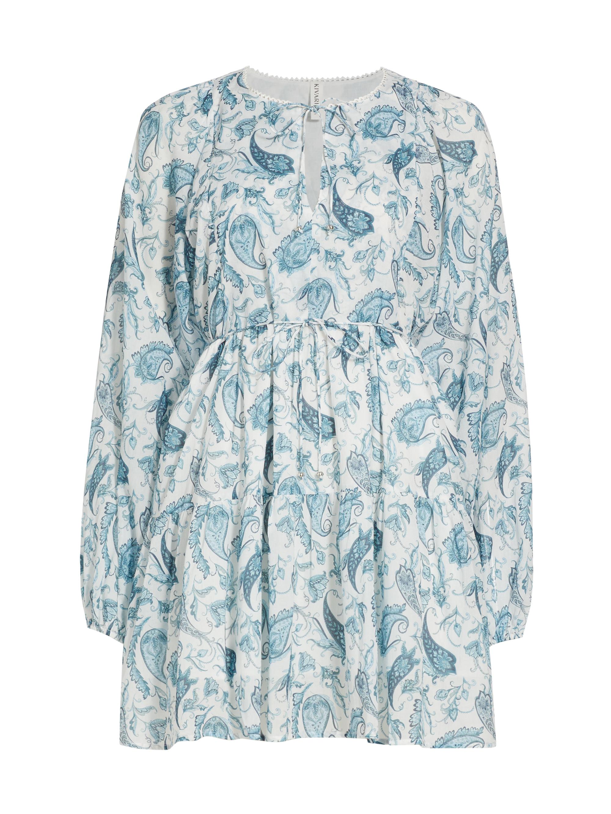 Kivari Women's Celeste Tiered Babydoll Minidress - Blue Paisley