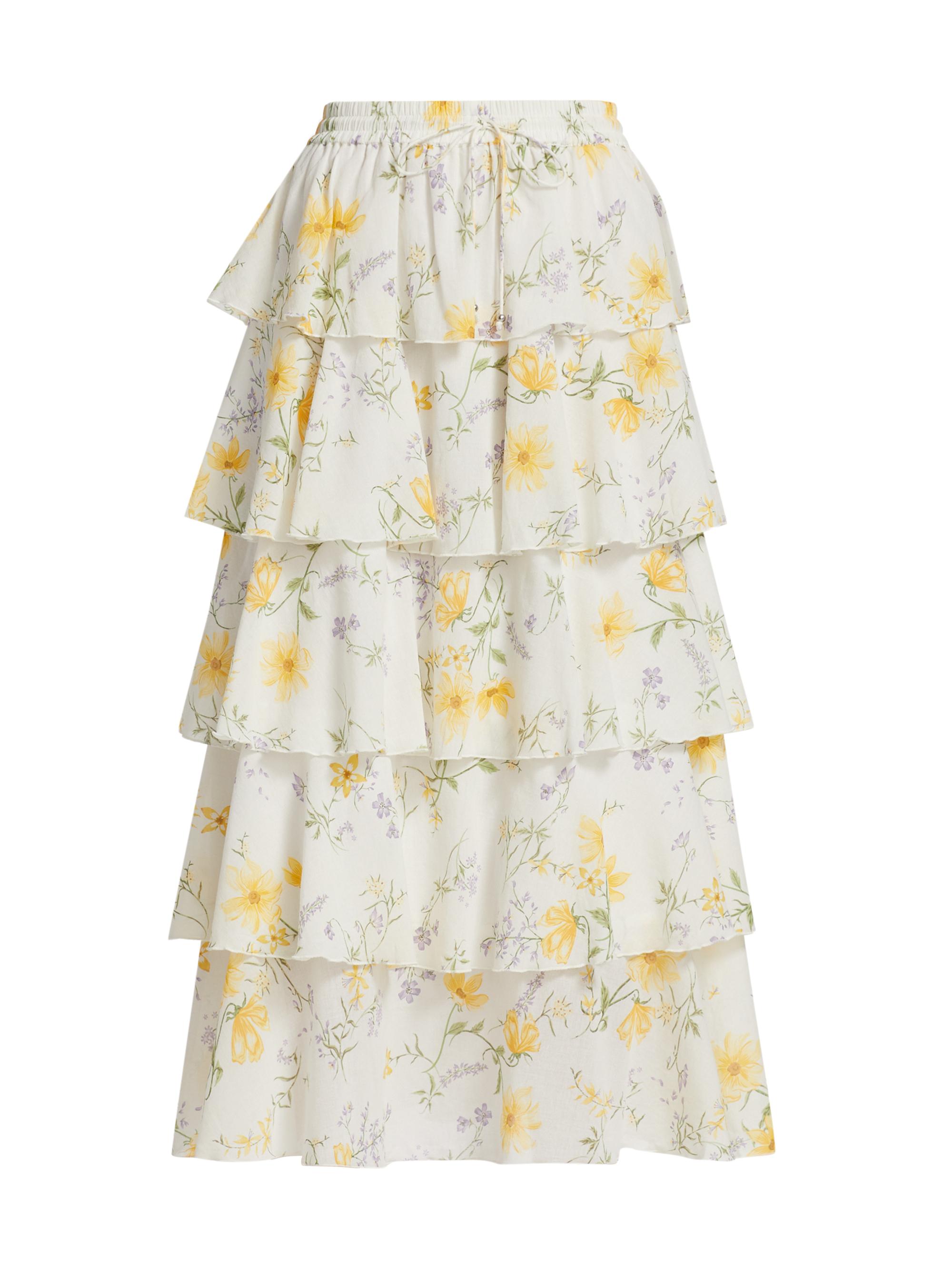 Kivari Women's Adaline Floral-Printed Tiered Midi Skirt - Yellow Floral