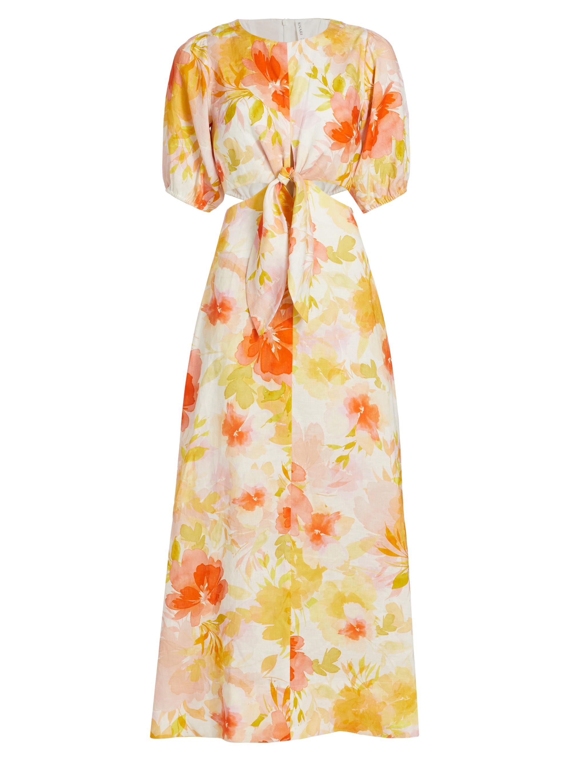 Kivari Women's Genevieve Cut-Out Waist Maxi Dress - Watercolour Floral