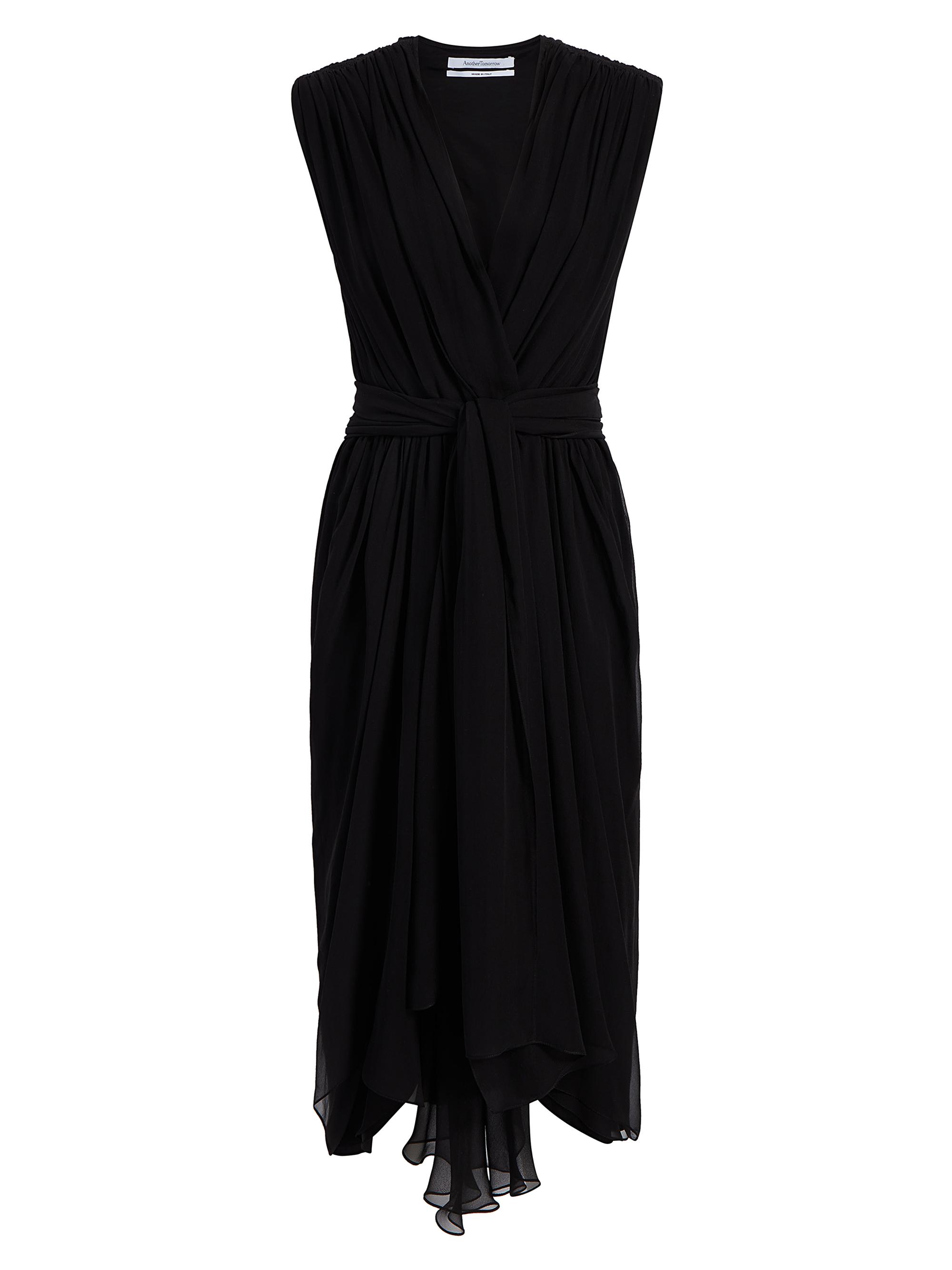 Another Tomorrow Women's Gathered Silk Chiffon Dress - Black