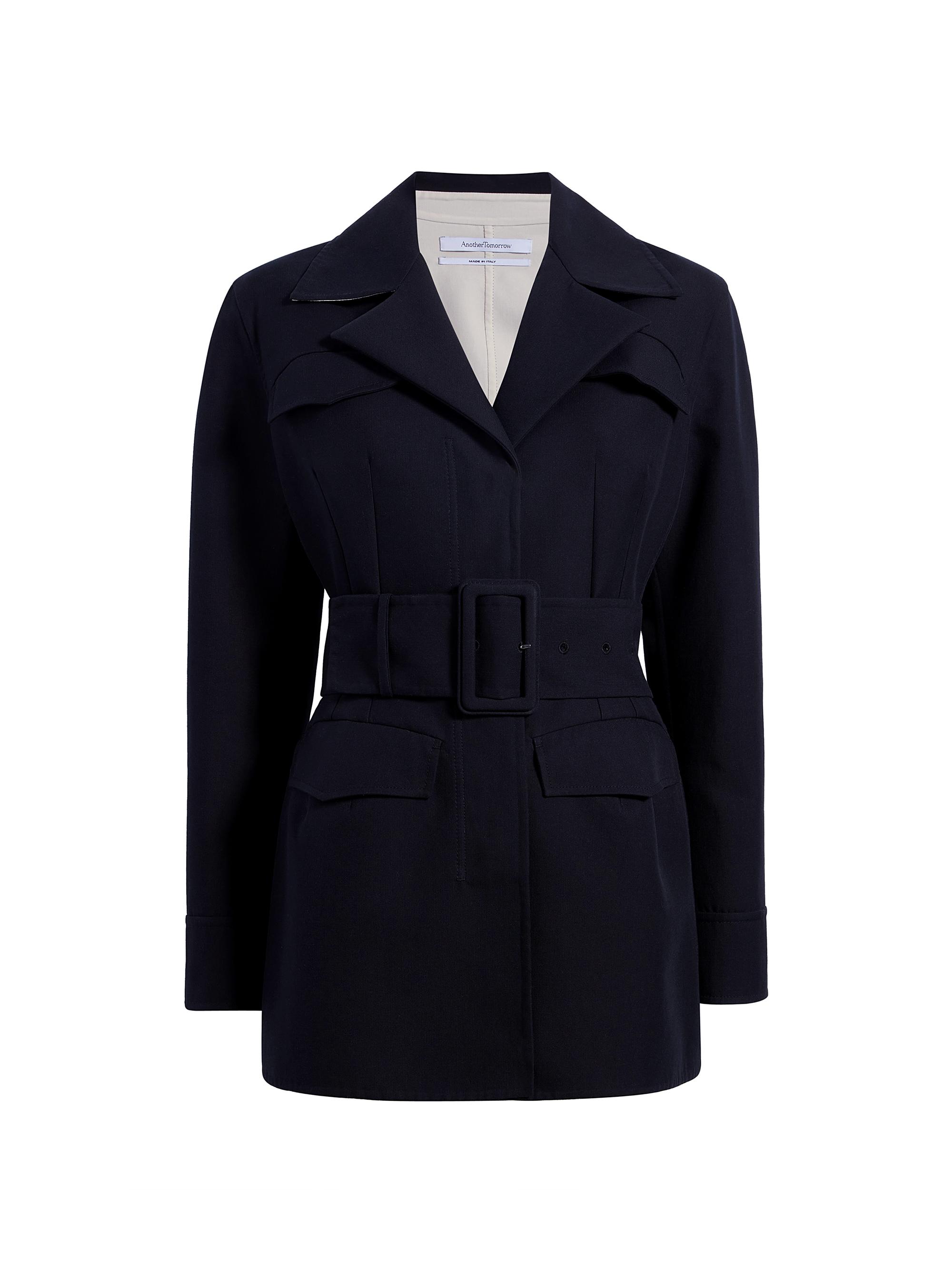 Another Tomorrow Women's Belted Double-Face Cotton Jacket - Black Cream