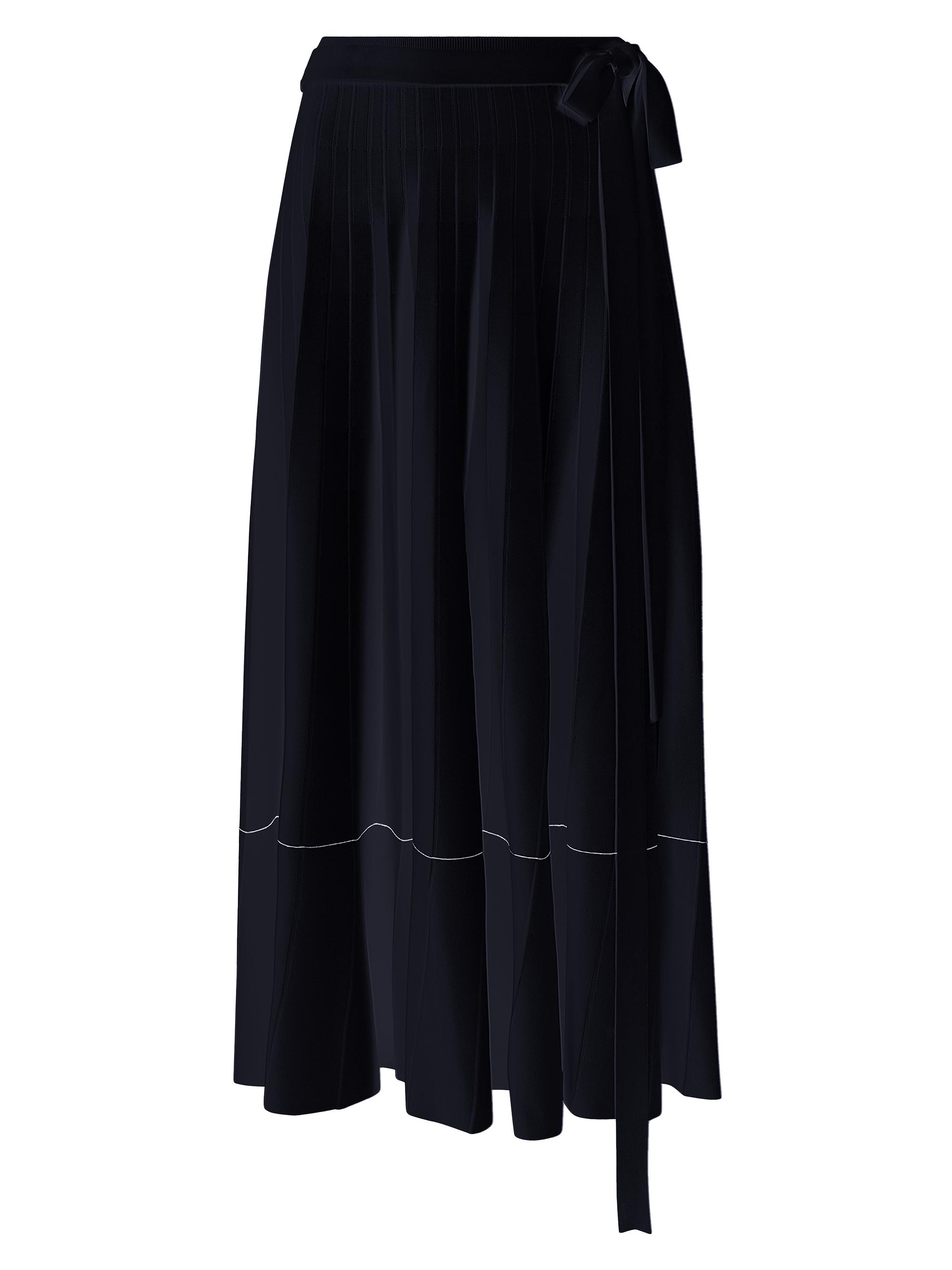 Another Tomorrow Women's Pleated Belted Midi-Skirt - Black