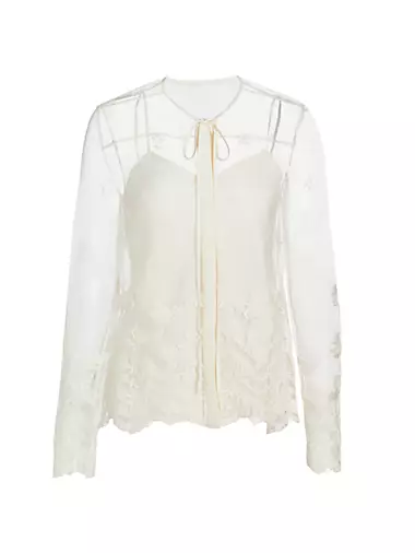 Embroidered Tulle Tieneck Blouse