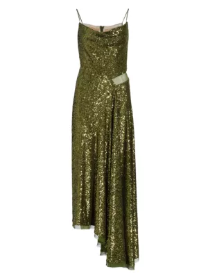 Jason Wu Collection Women's Asymetric Sequin & Chiffon Slipdress - Avocado