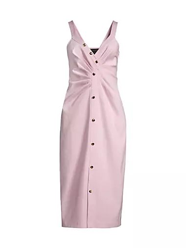 Ruched Button-Front Sheath Dress