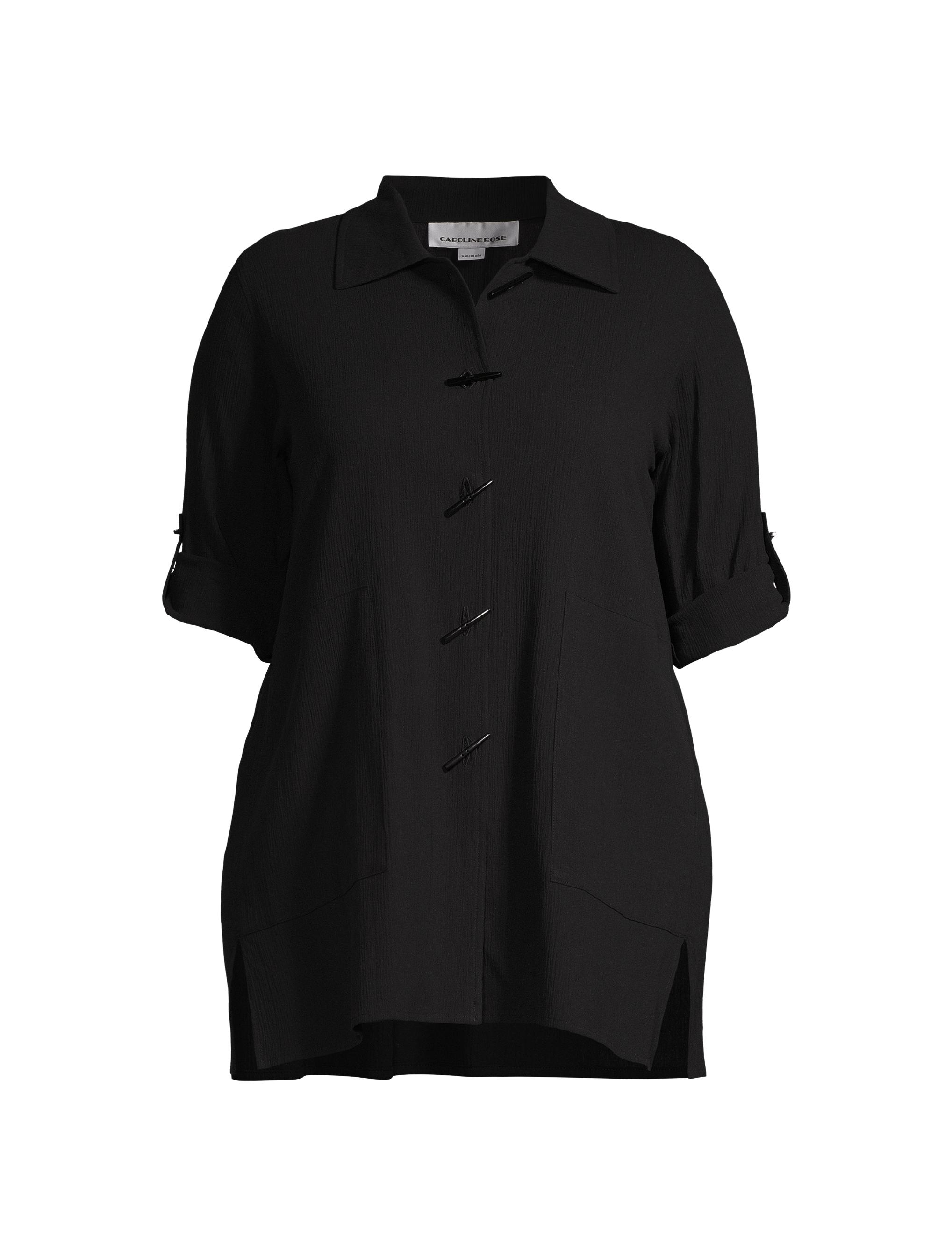 Caroline Rose Women's Crinkled Stick-Button Shirt - Black