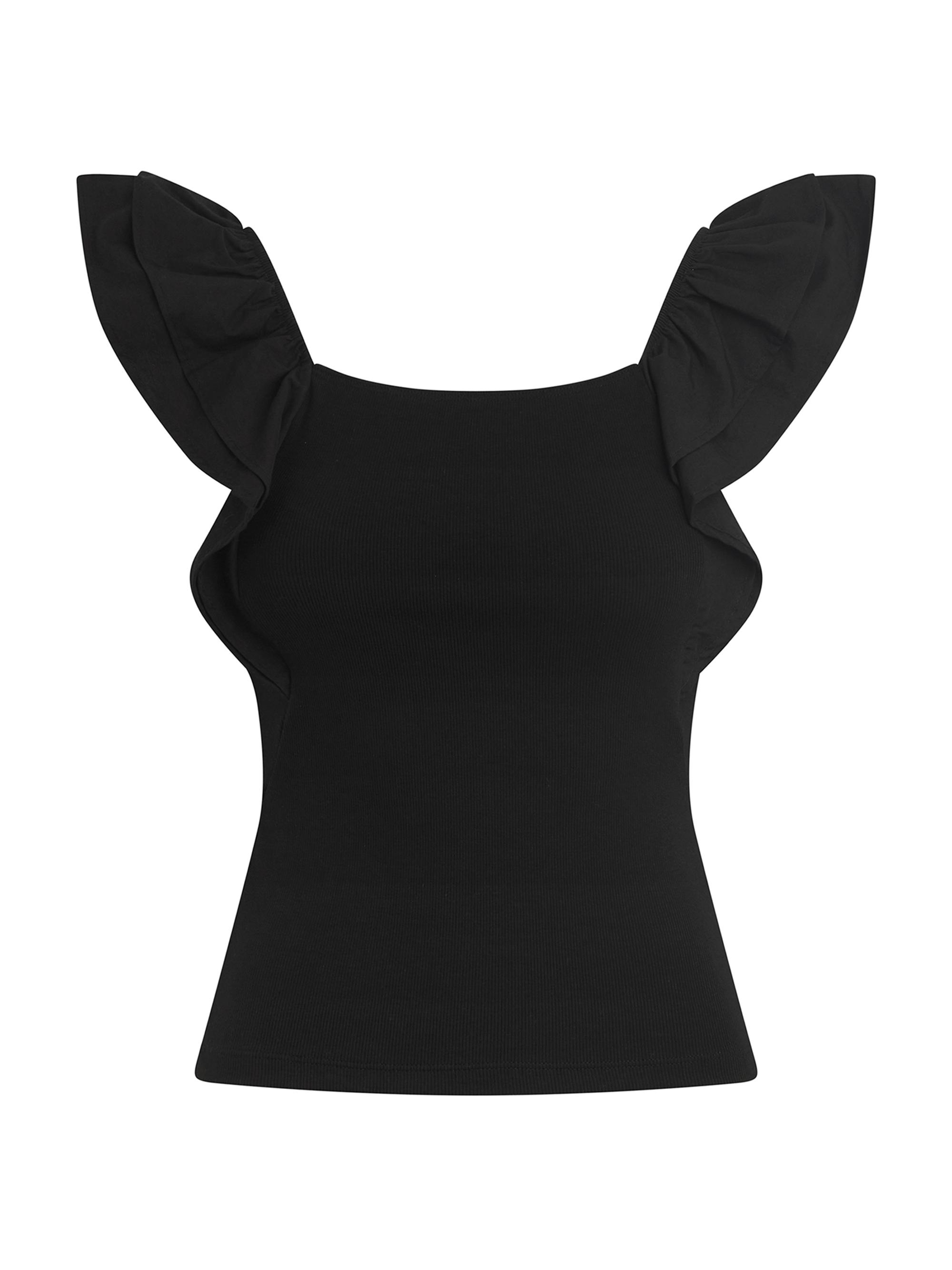 Joe's Jeans Women's The Leslie Rib-Knit Ruffled Tank Top - Obsidian