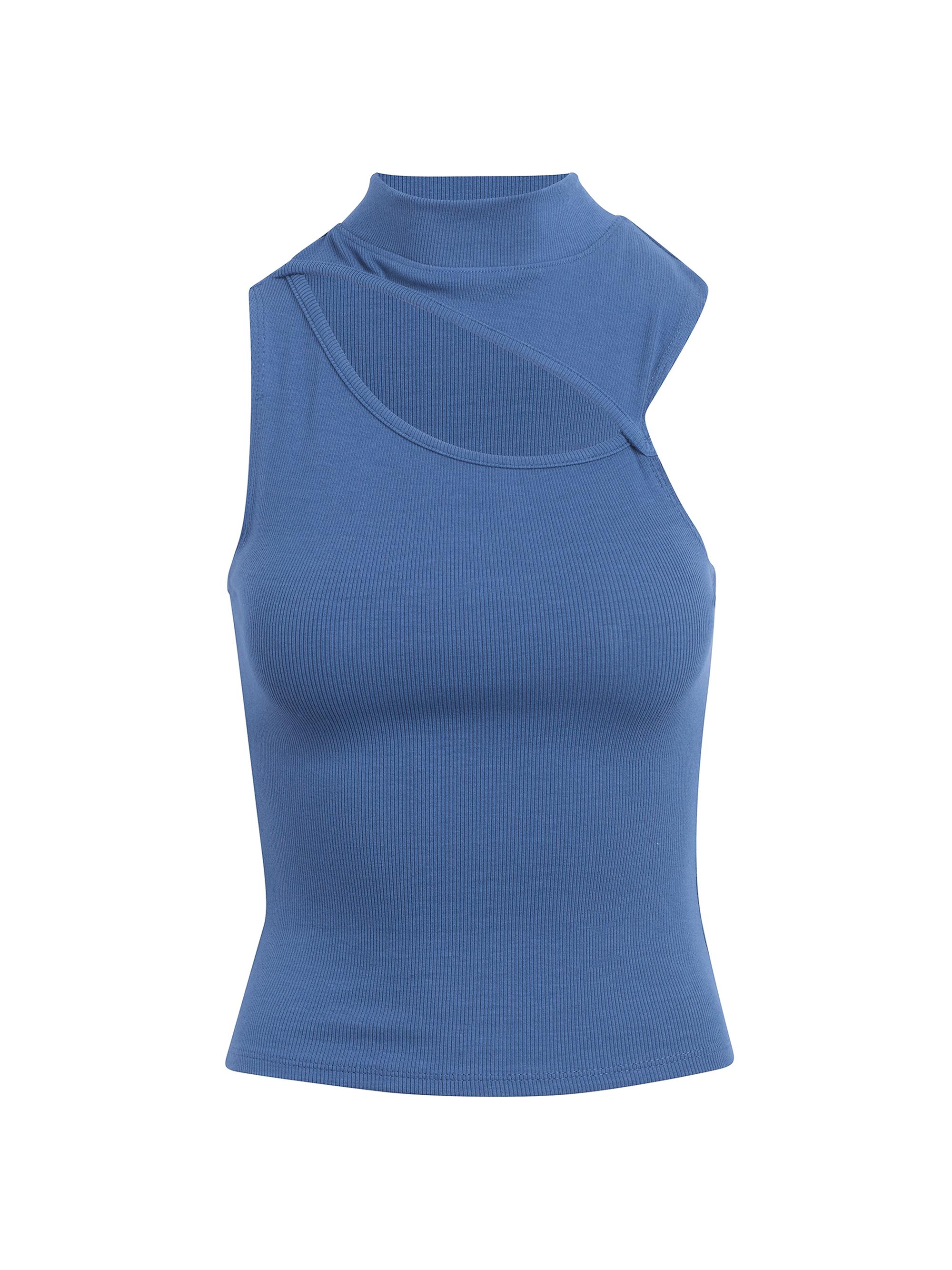 Hudson Jeans Women's Mock Neck Cut-Out Tank Top - Moonlight Blue