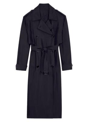 Saint Laurent double-breasted silk-lapel coat - Black