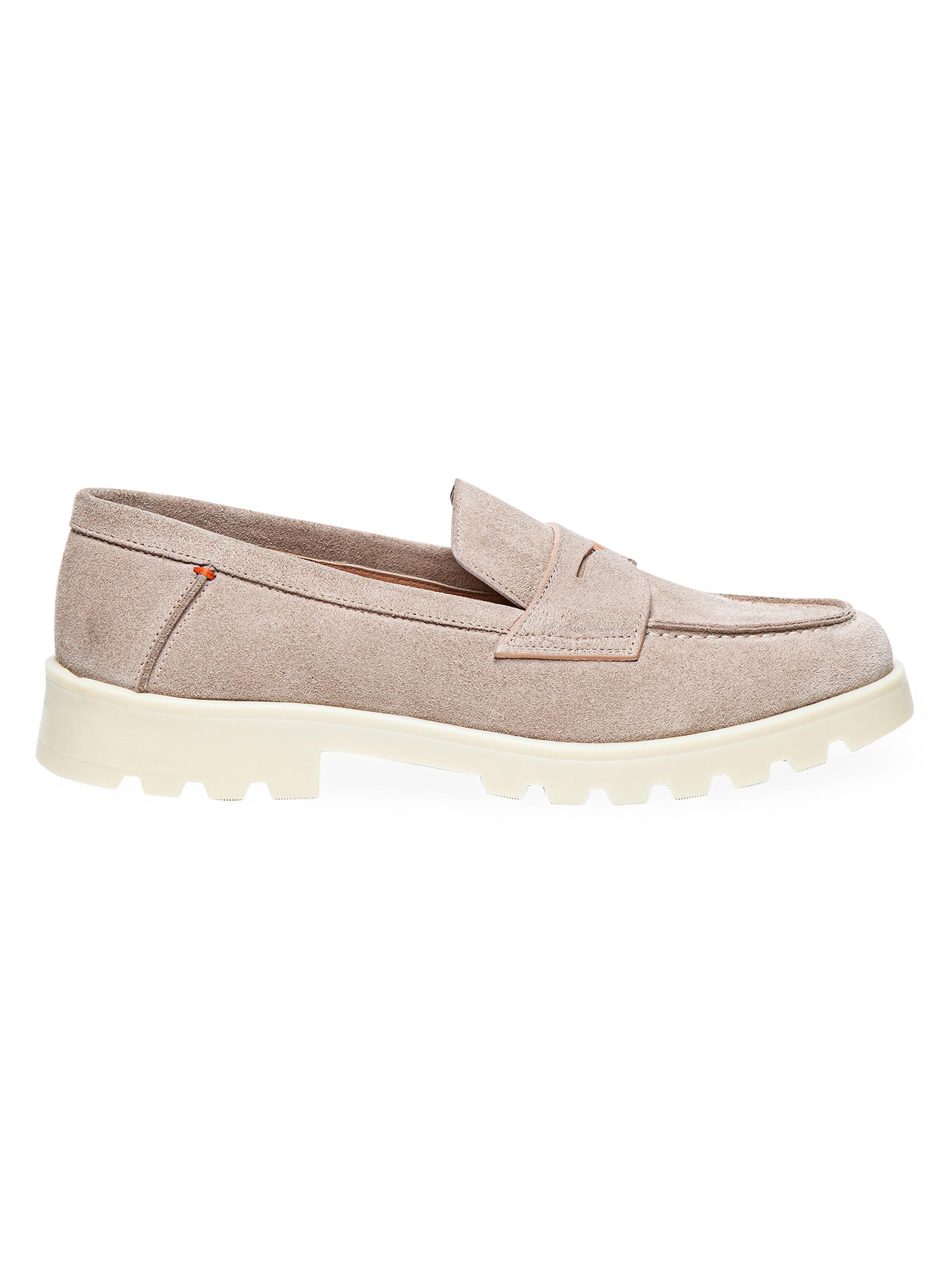 Santoni Women's Suede Platform Penny Loafers - Beige