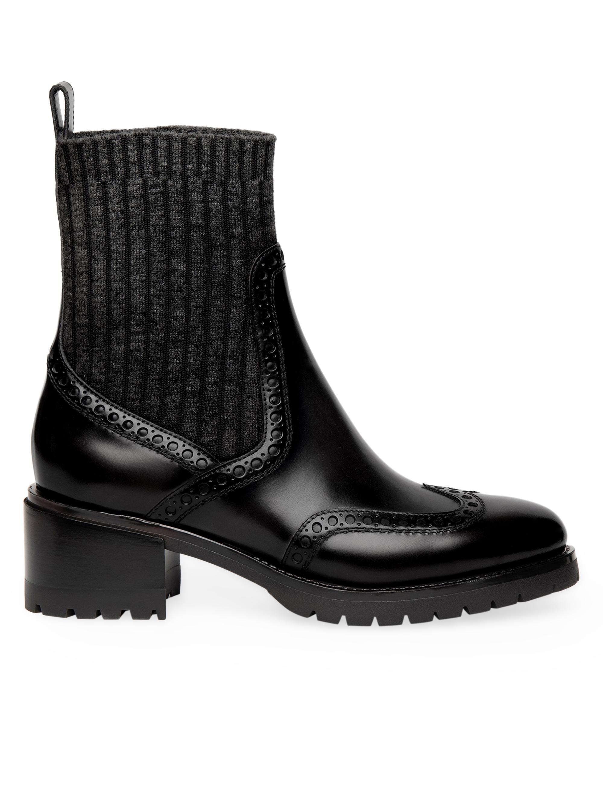 Santoni Women's Ferret 50MM Leather Brogue Booties - Black
