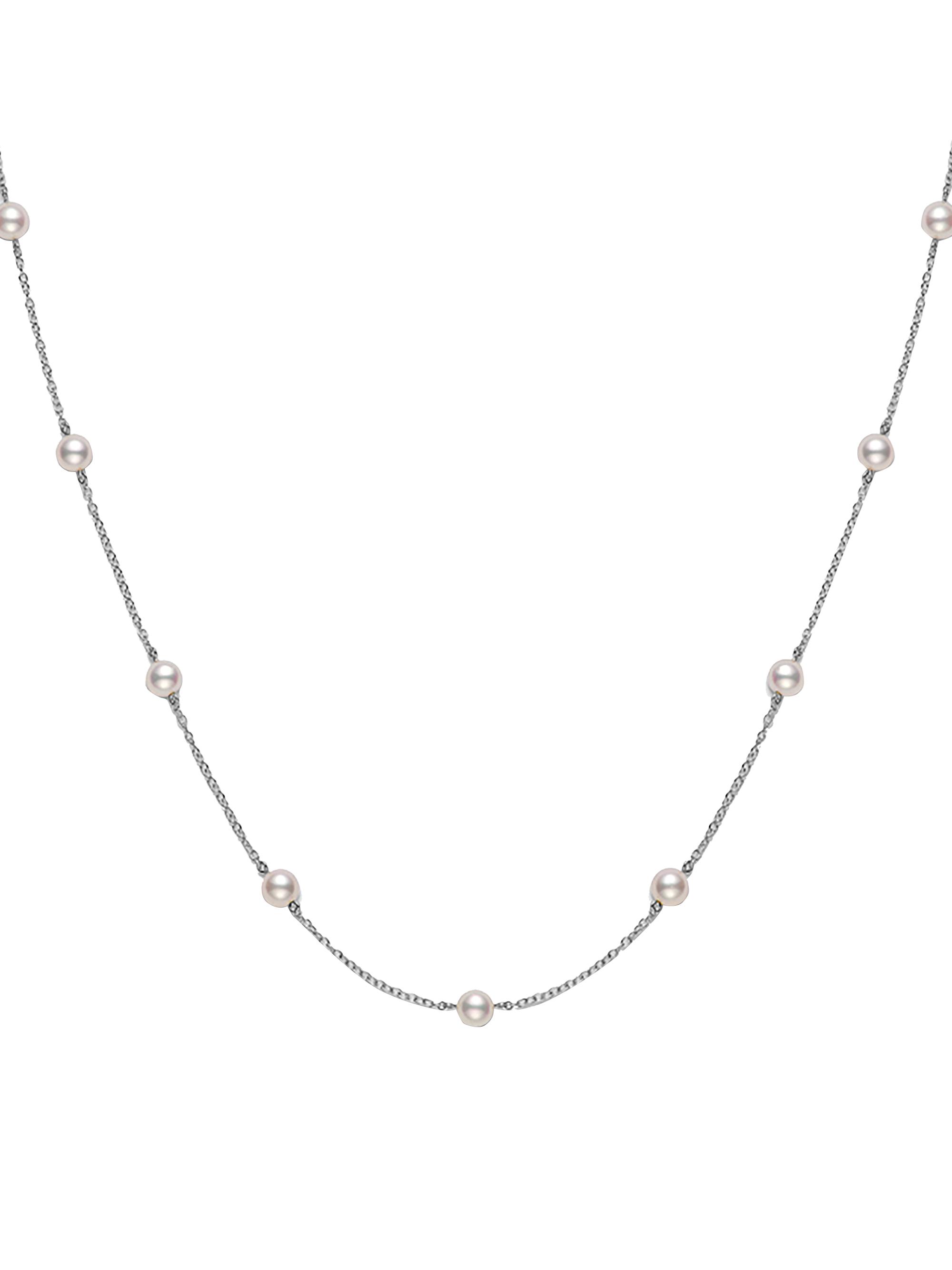 Mikimoto Women's 18K White Gold & 6MM Cultured Akoya Pearl Station Necklace - White Gold