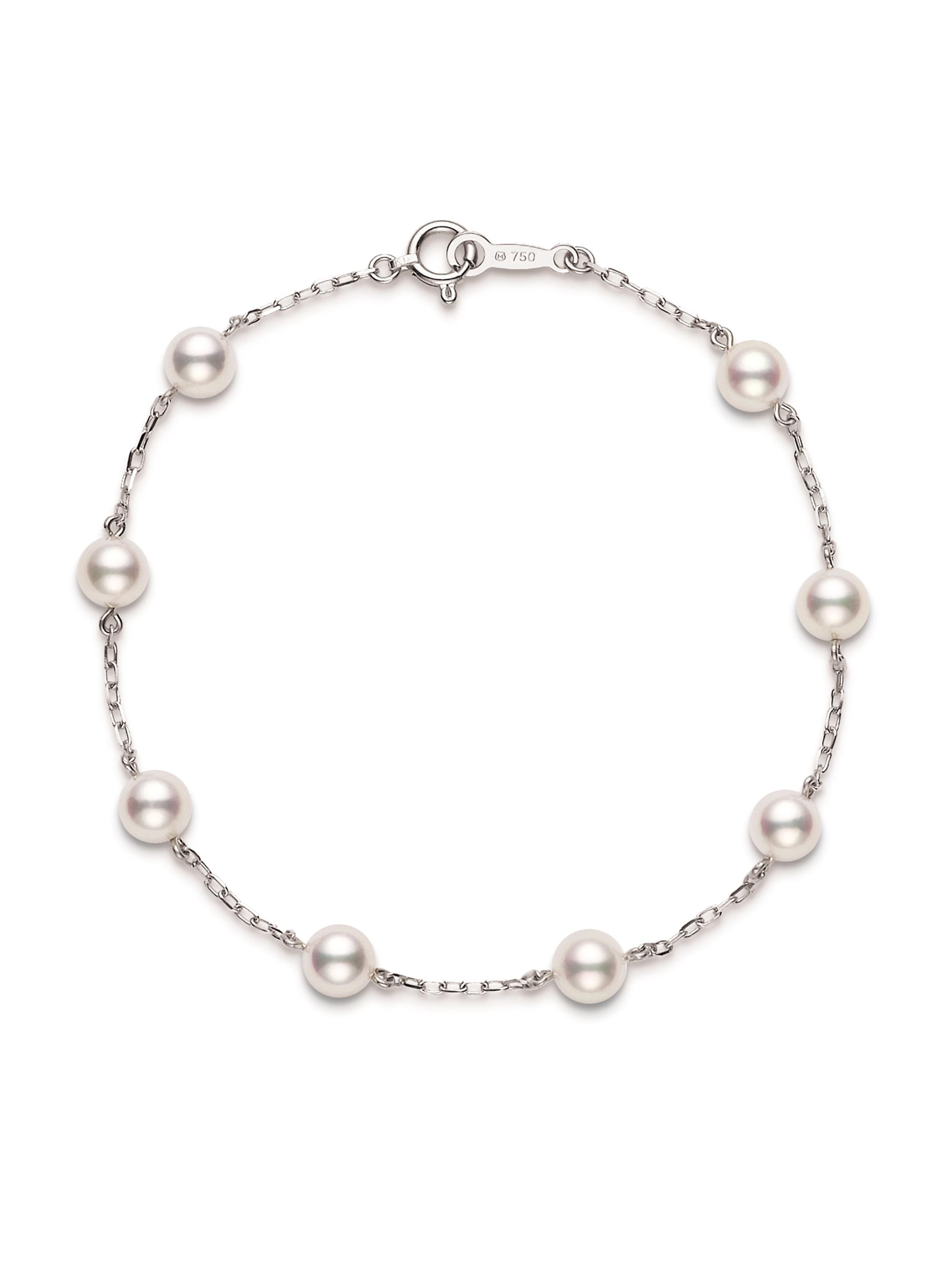 Mikimoto Women's 18K White Gold & 5.5-6MM Cultured Akoya Pearl Station Bracelet - White Gold