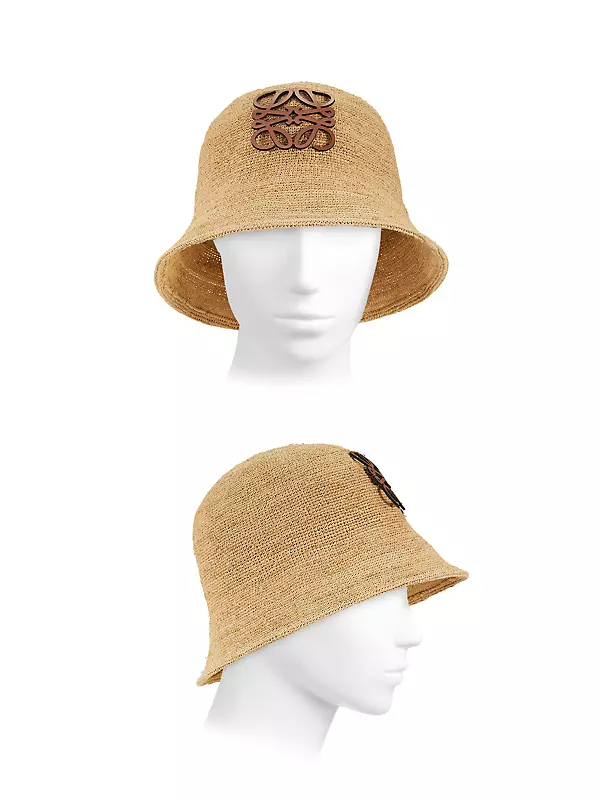 + Paula's Ibiza leather-trimmed frayed denim bucket hat