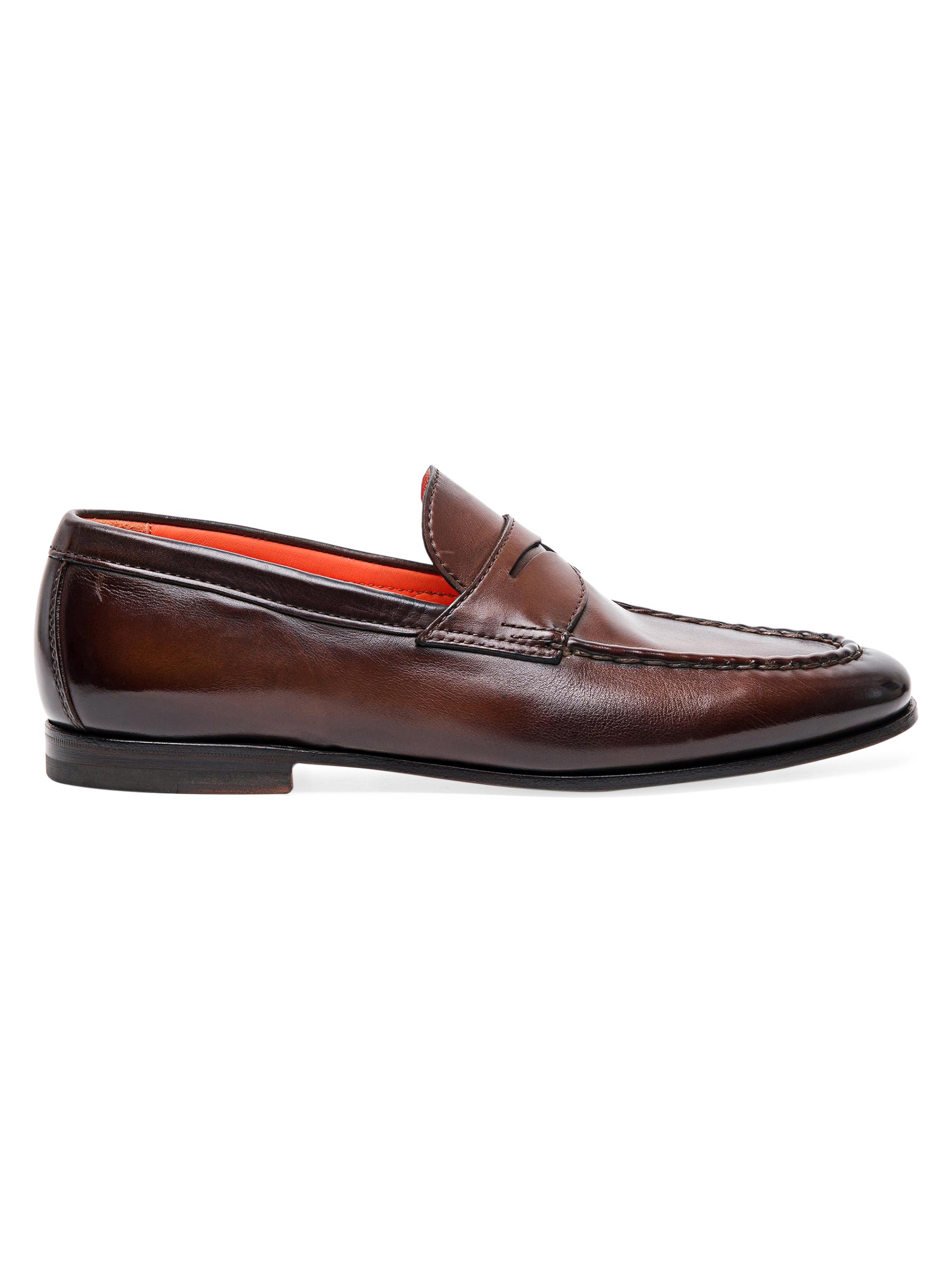 Santoni Leather Penny Loafers | Saks Fifth Avenue