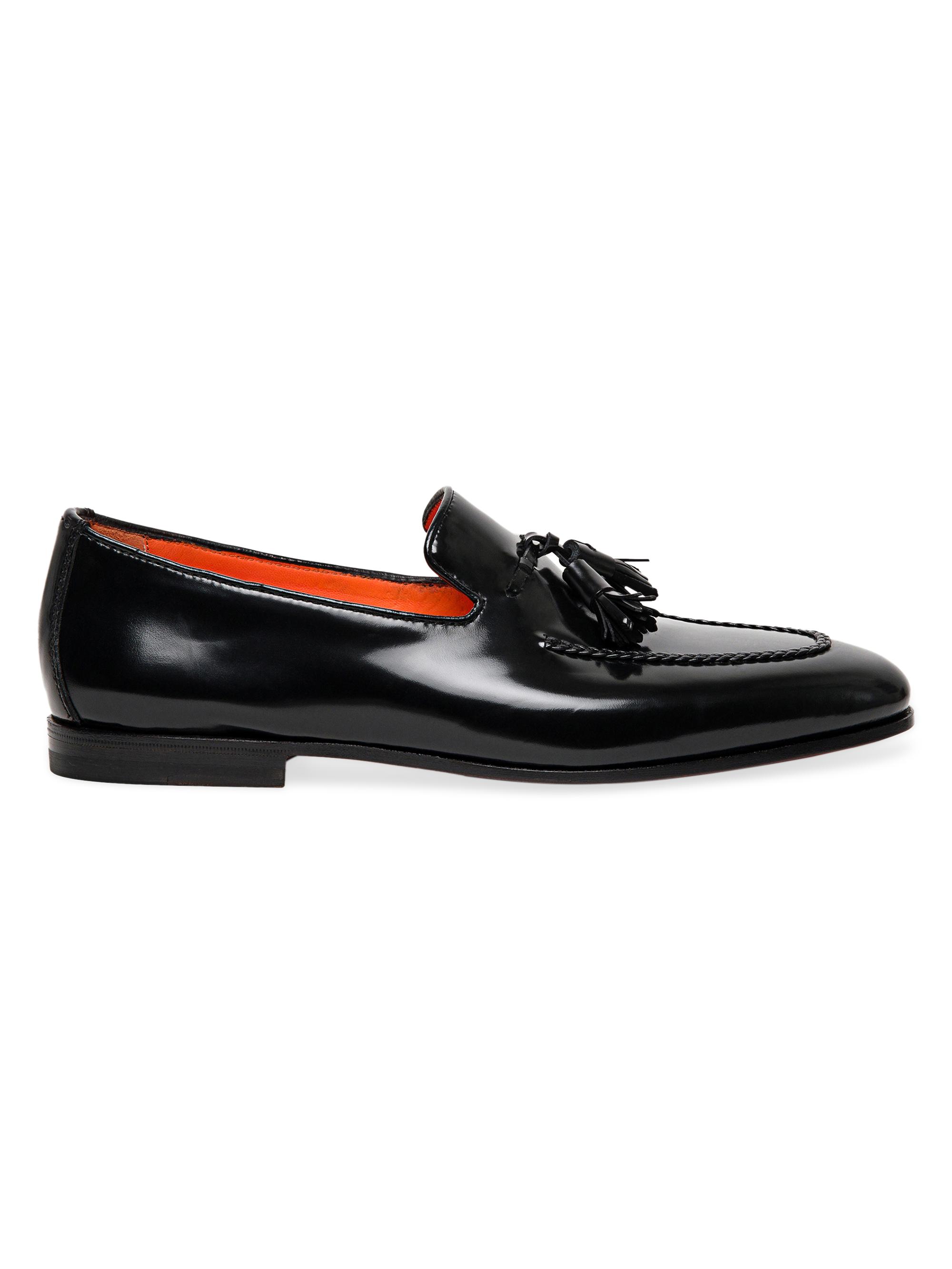Santoni Men's Enameled Leather Tassel Loafers - Black