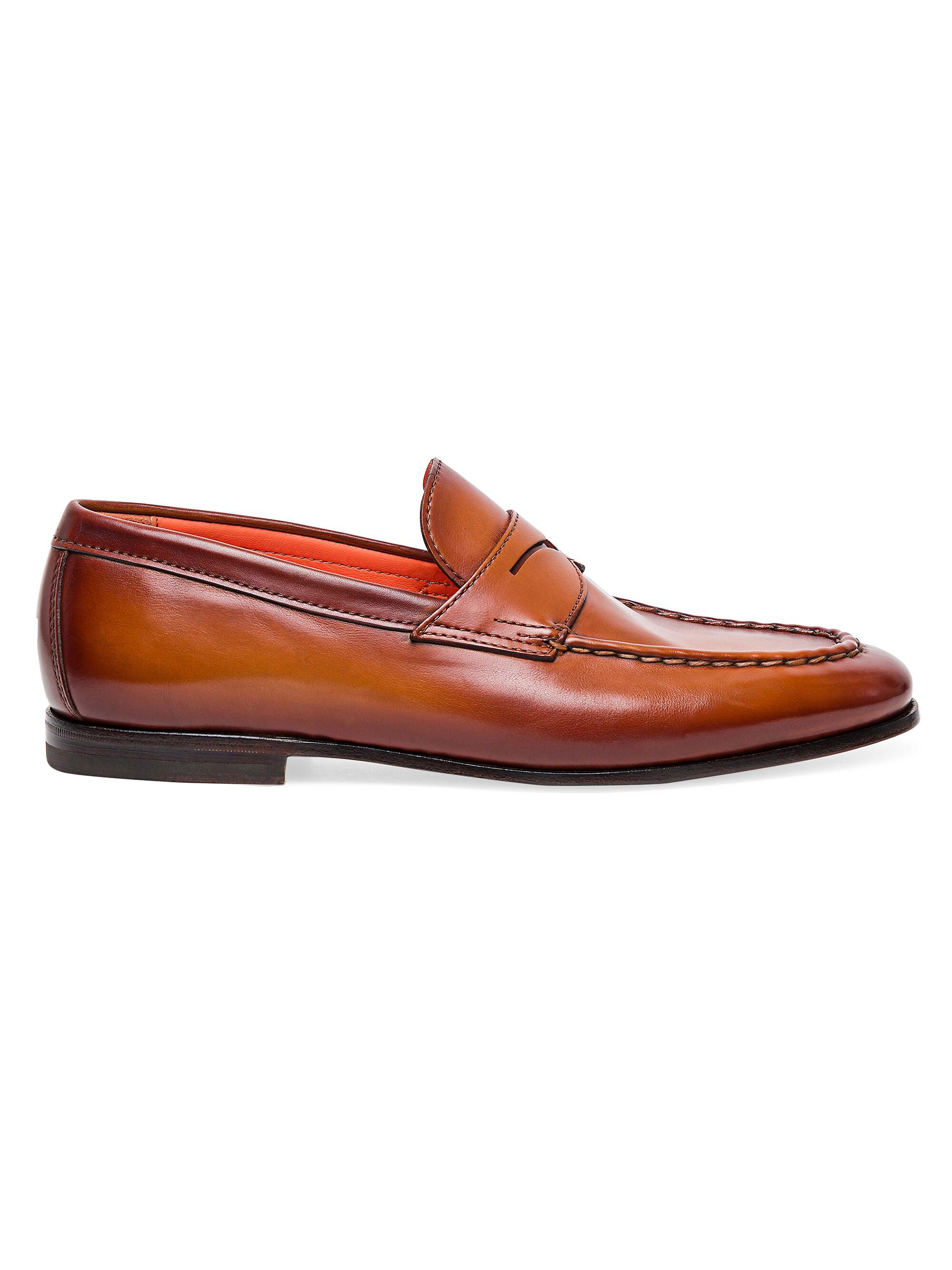 Santoni Men's Leather Penny Loafers - Light Brown